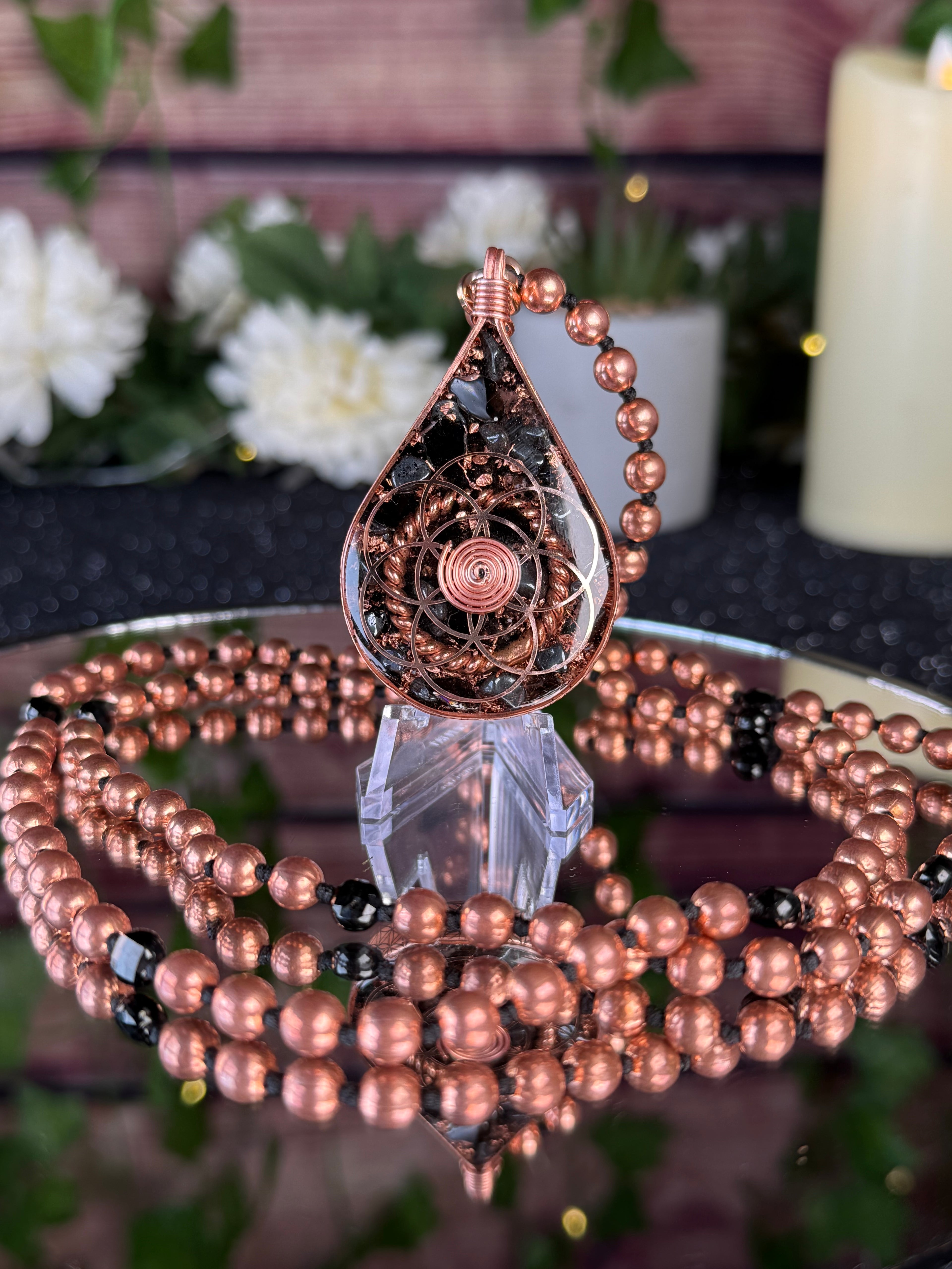 Grounding+Protection Orgonite Mala Necklace