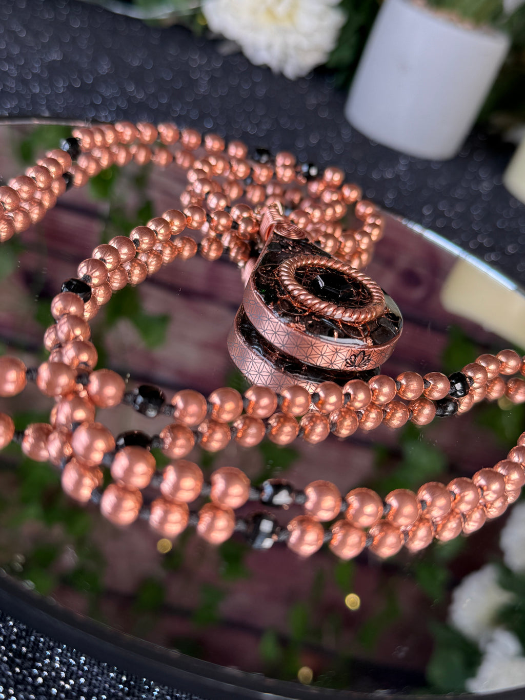 Grounding+Protection Orgonite Mala Necklace