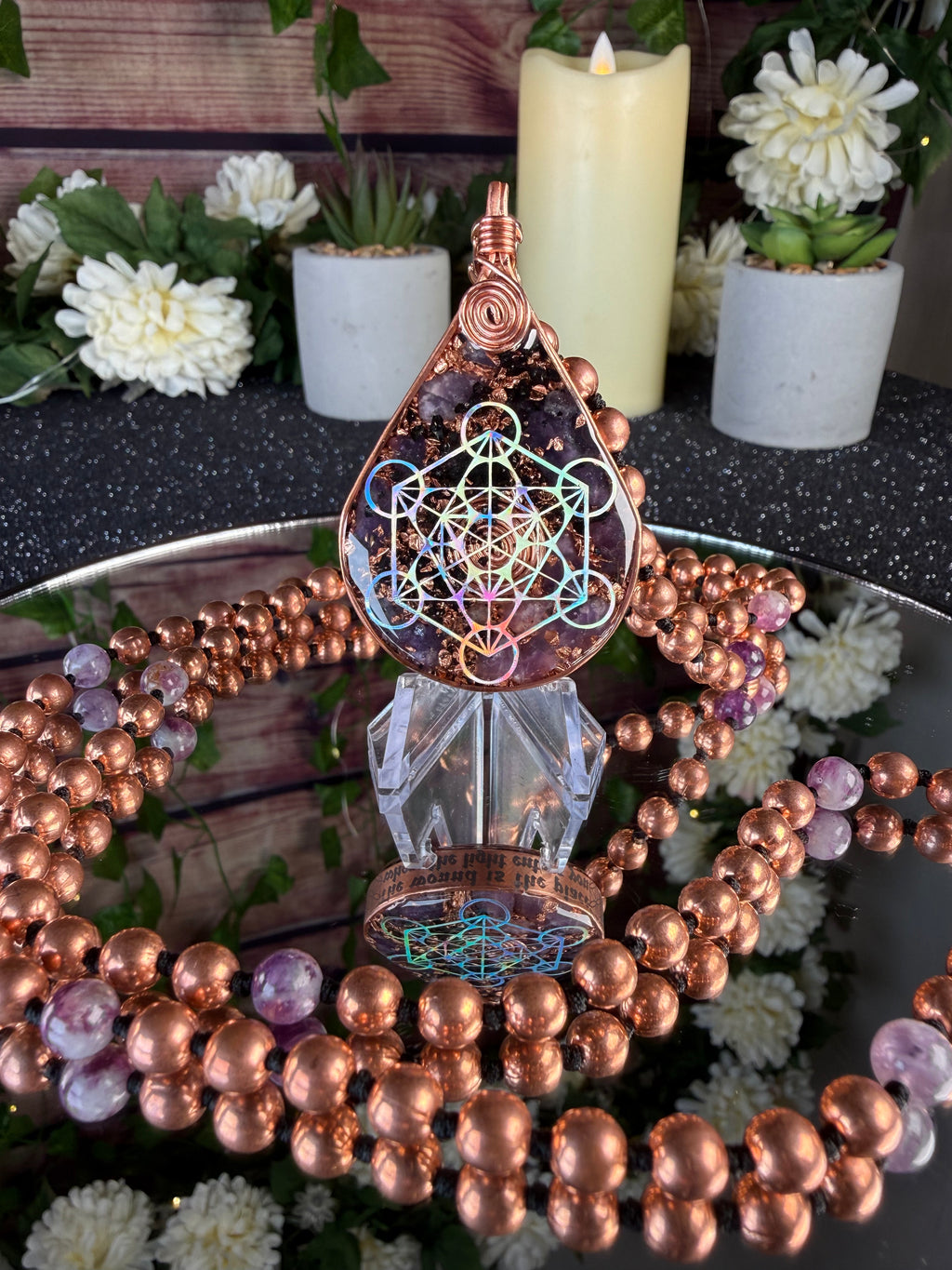 The wound is the place where the light enters you~ Orgonite Mala With Lepidolite