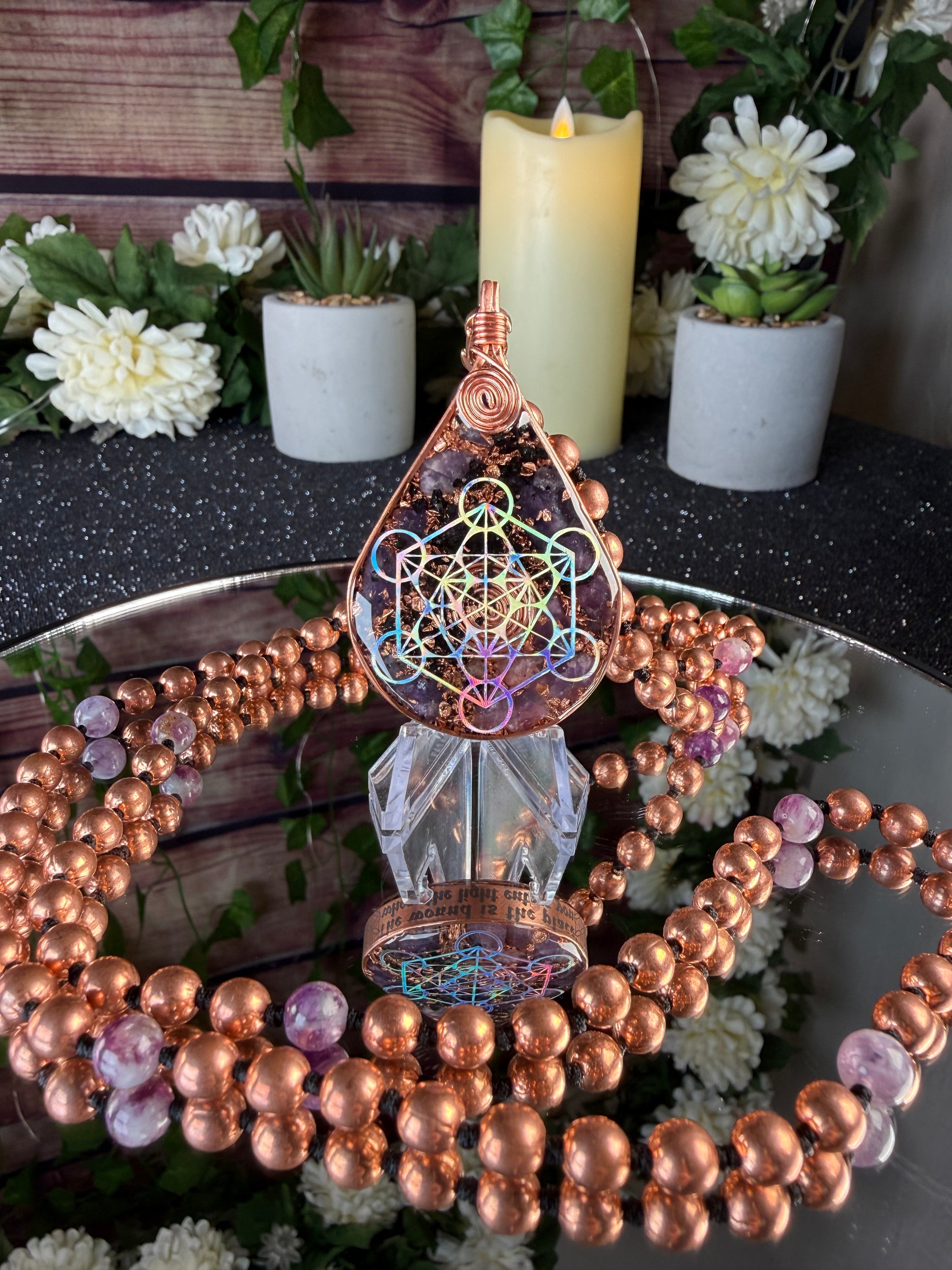 The wound is the place where the light enters you~ Orgonite Mala With Lepidolite