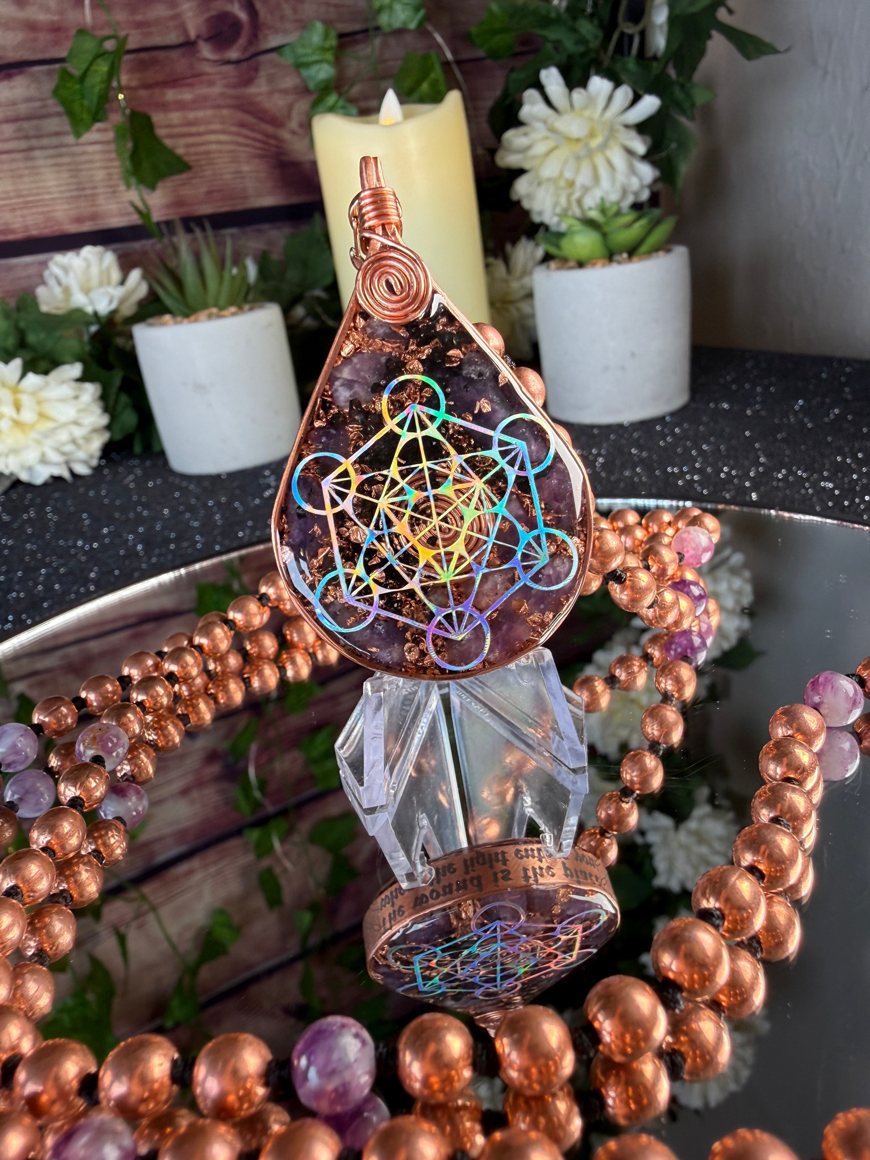 The wound is the place where the light enters you~ Orgonite Mala With Lepidolite