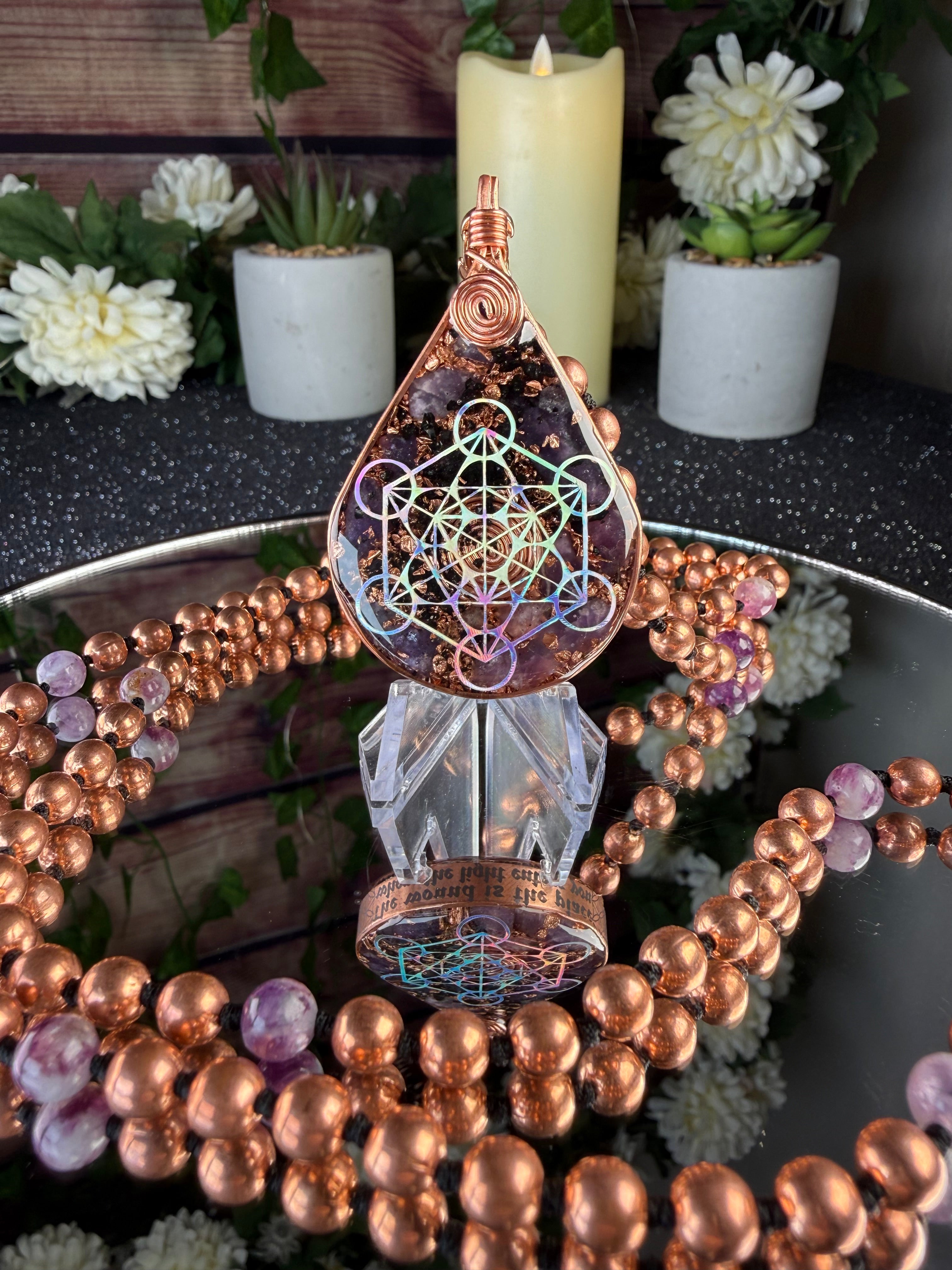 The wound is the place where the light enters you~ Orgonite Mala With Lepidolite