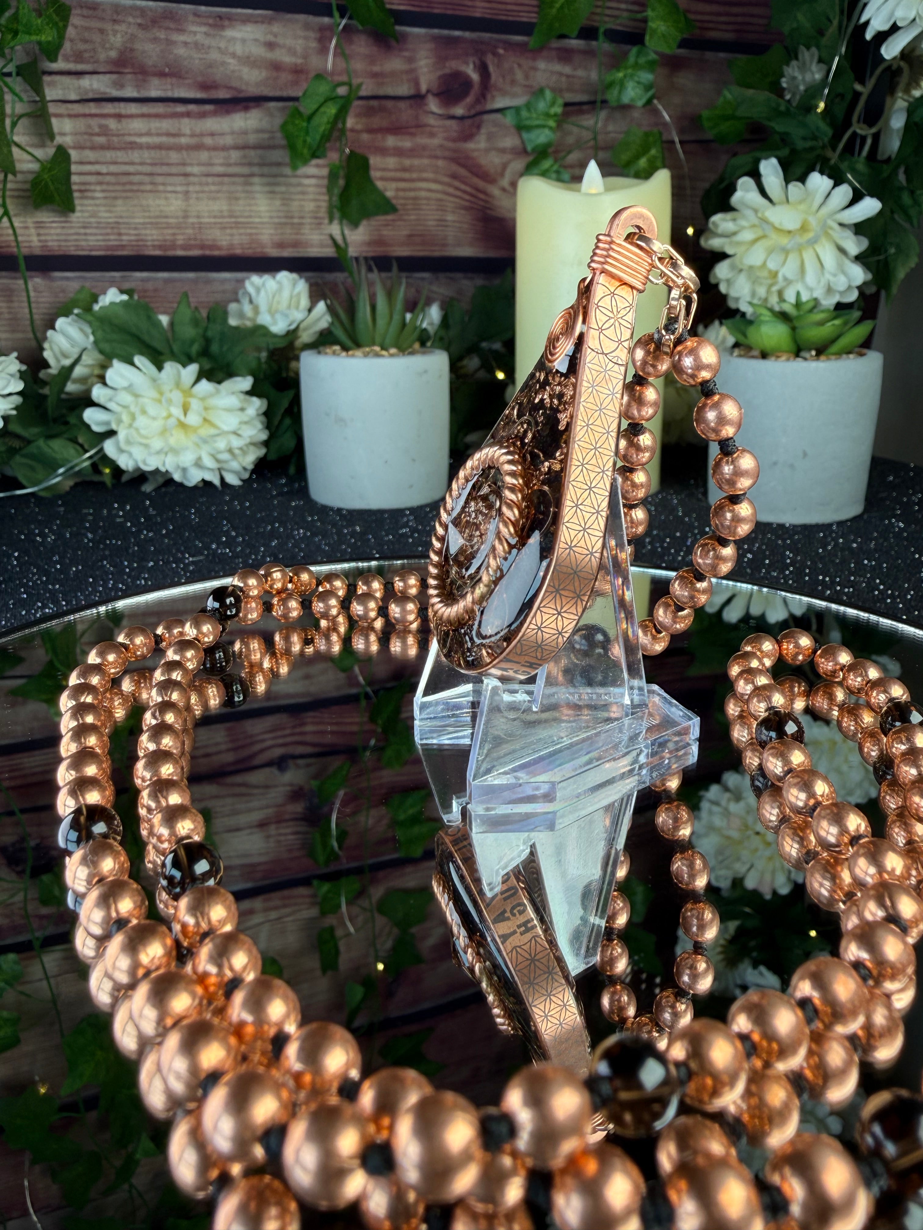 The Only Way Out Is Through~Smokey Quartz Orgonite Mala Necklace