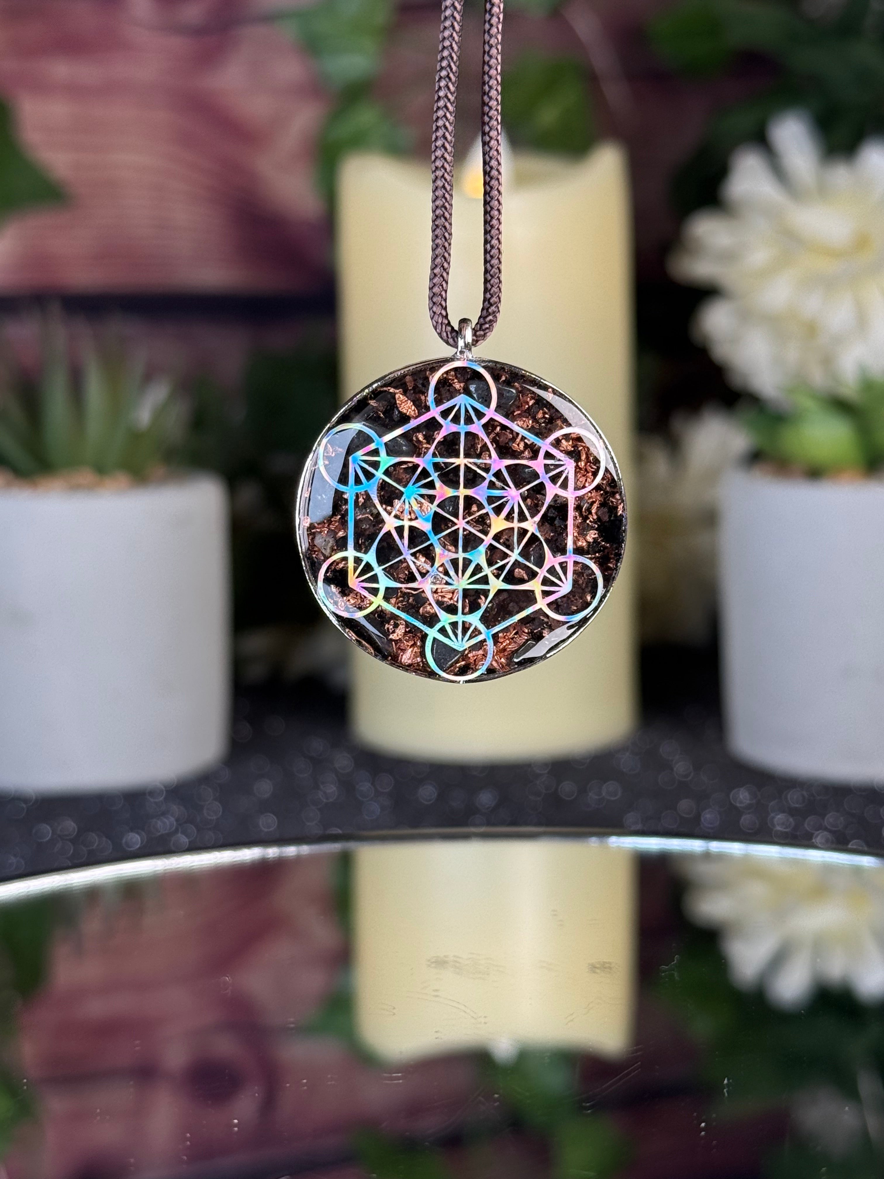 Metatron's Cube Orgonite-Grounding Blend w/ Magnetite, Hematite, Black Tourmaline, Elite Shungite, Diamond Quartz, Clear Quartz, Copper