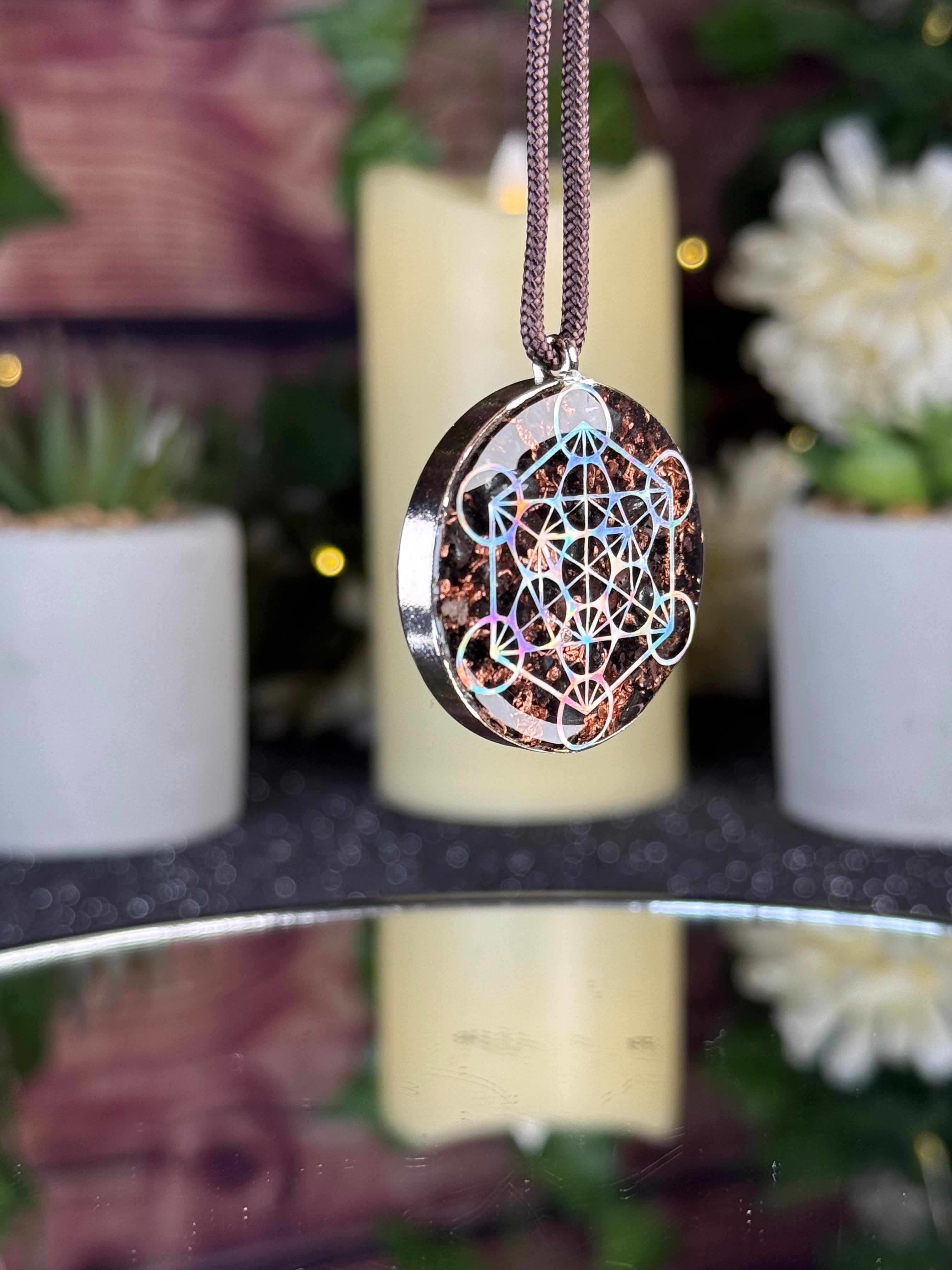 Metatron's Cube Orgonite-Grounding Blend w/ Magnetite, Hematite, Black Tourmaline, Elite Shungite, Diamond Quartz, Clear Quartz, Copper