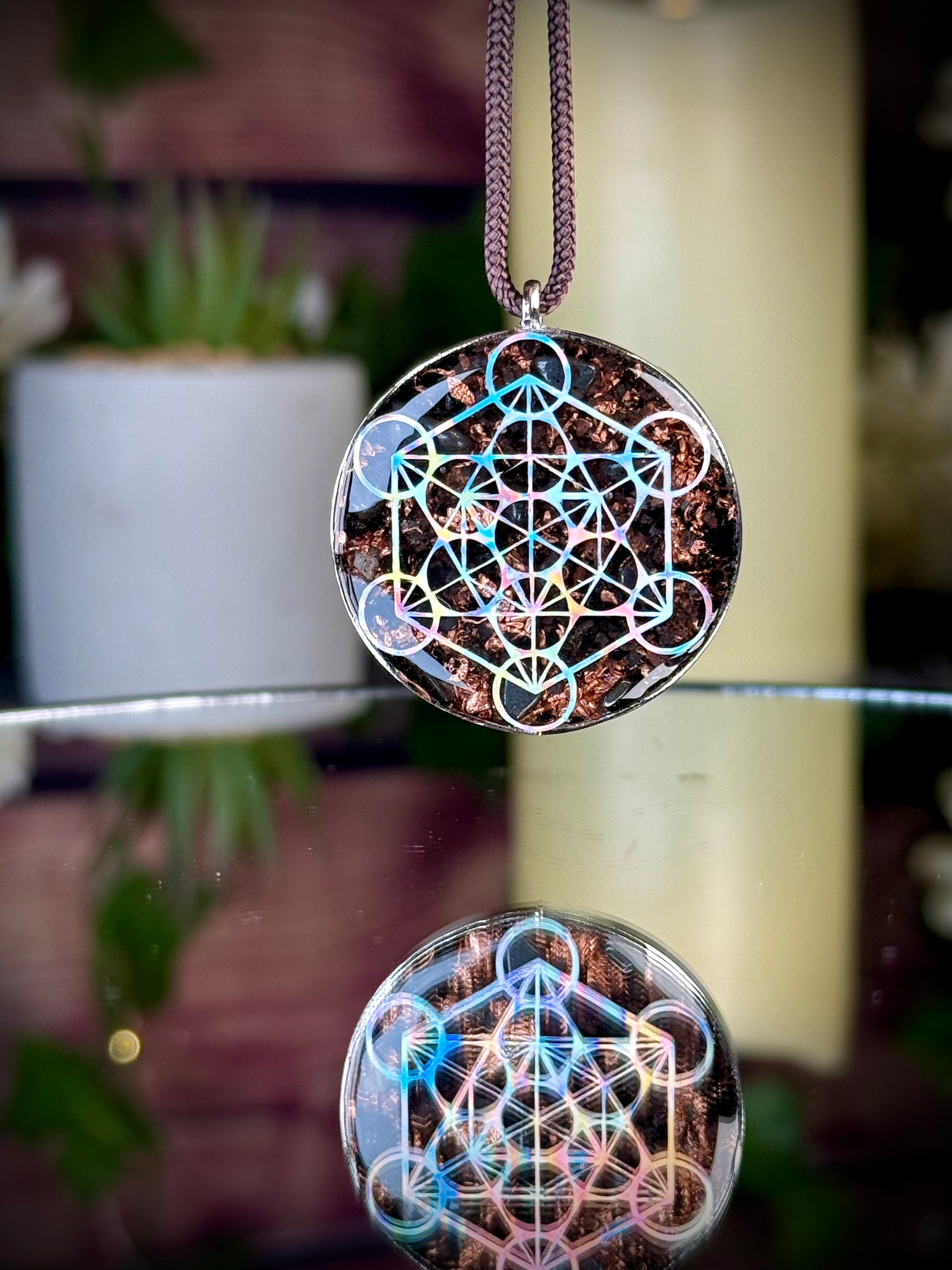 Metatron's Cube Orgonite-Grounding Blend w/ Magnetite, Hematite, Black Tourmaline, Elite Shungite, Diamond Quartz, Clear Quartz, Copper