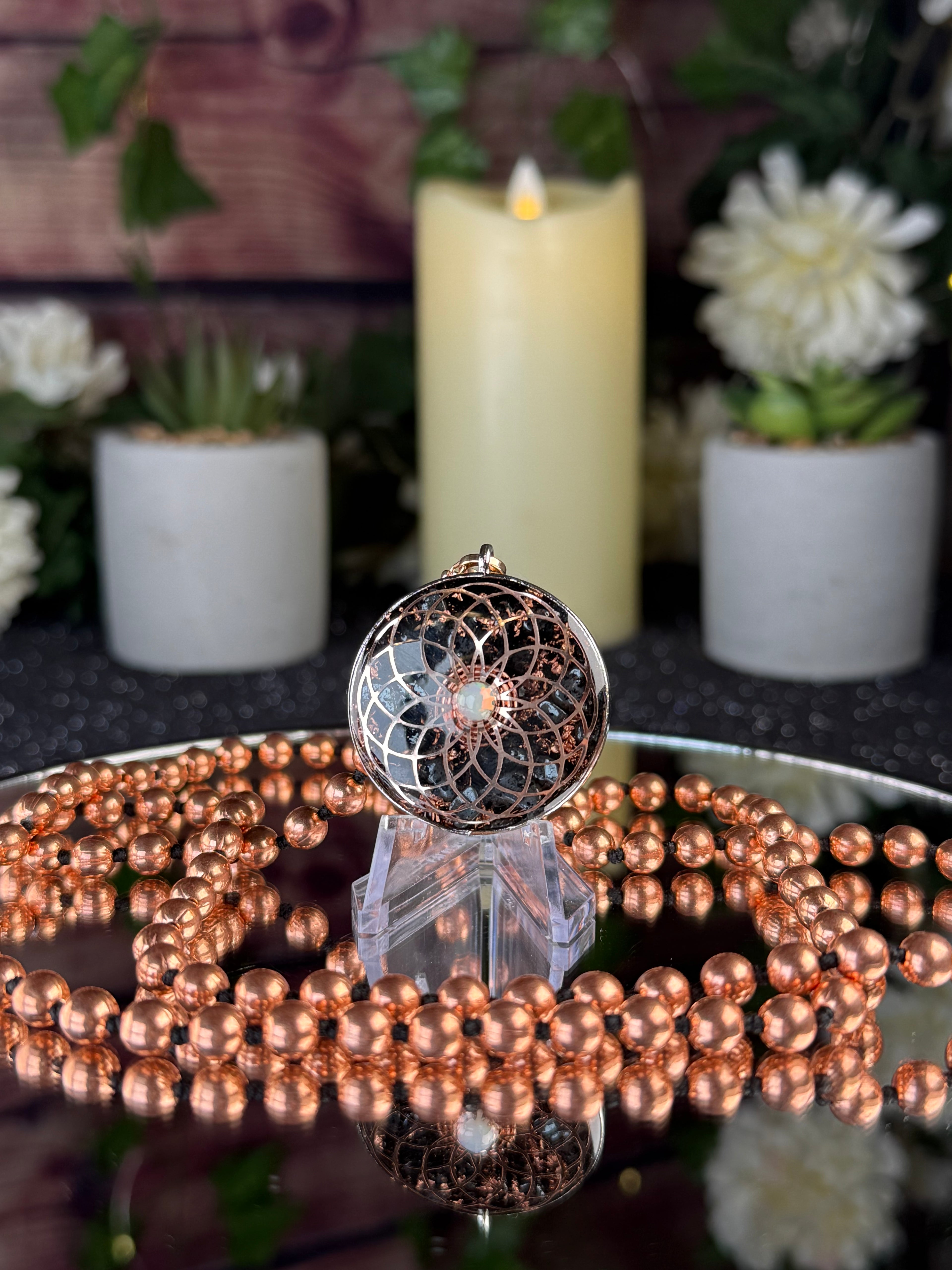 Torus+Seed of Life Orgonite Copper Grounding Mala