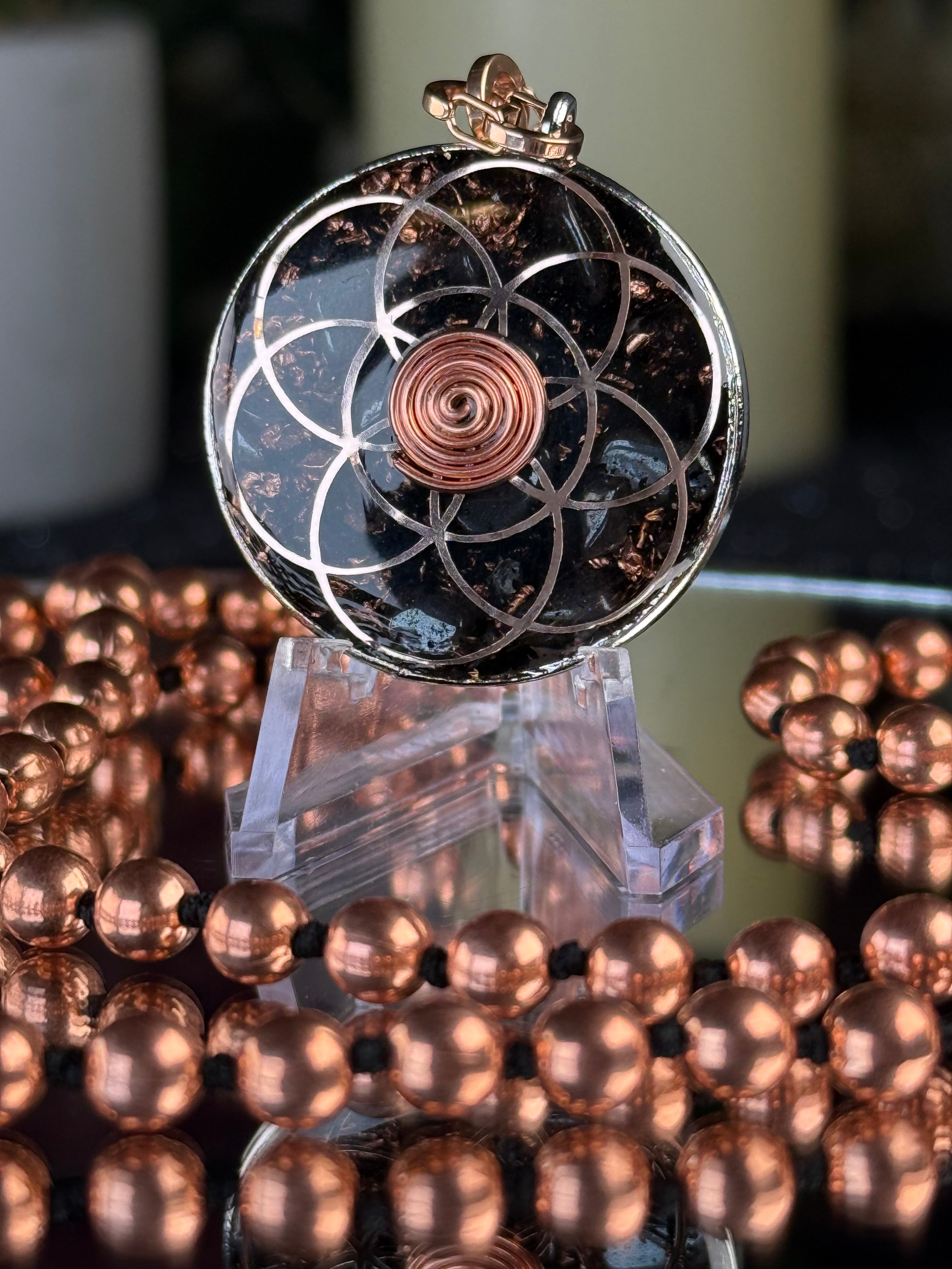 Torus+Seed of Life Orgonite Copper Grounding Mala