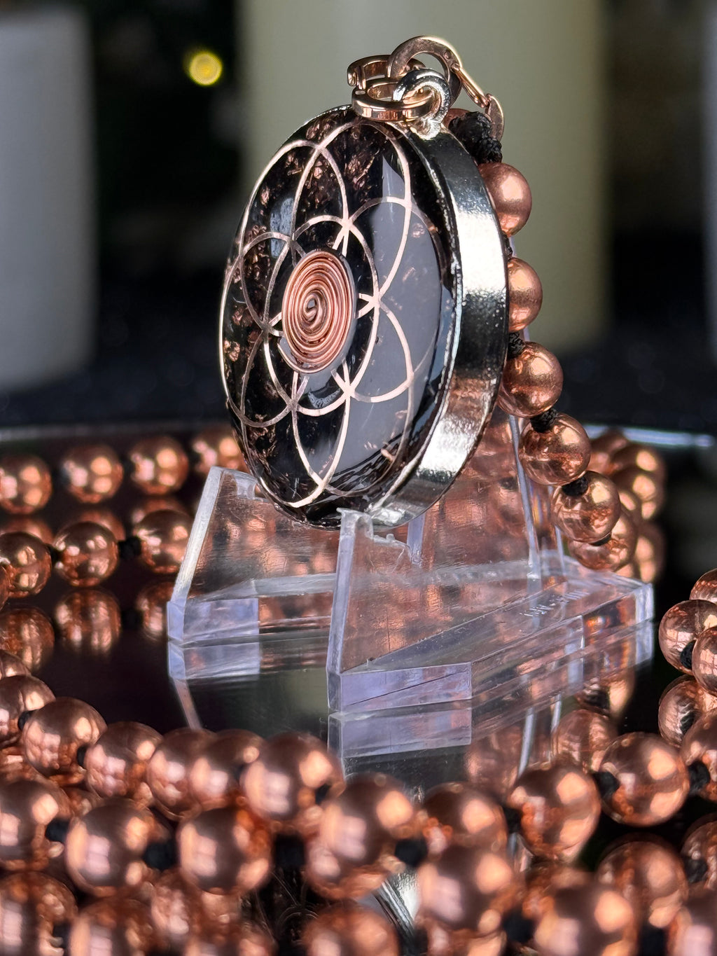 Torus+Seed of Life Orgonite Copper Grounding Mala