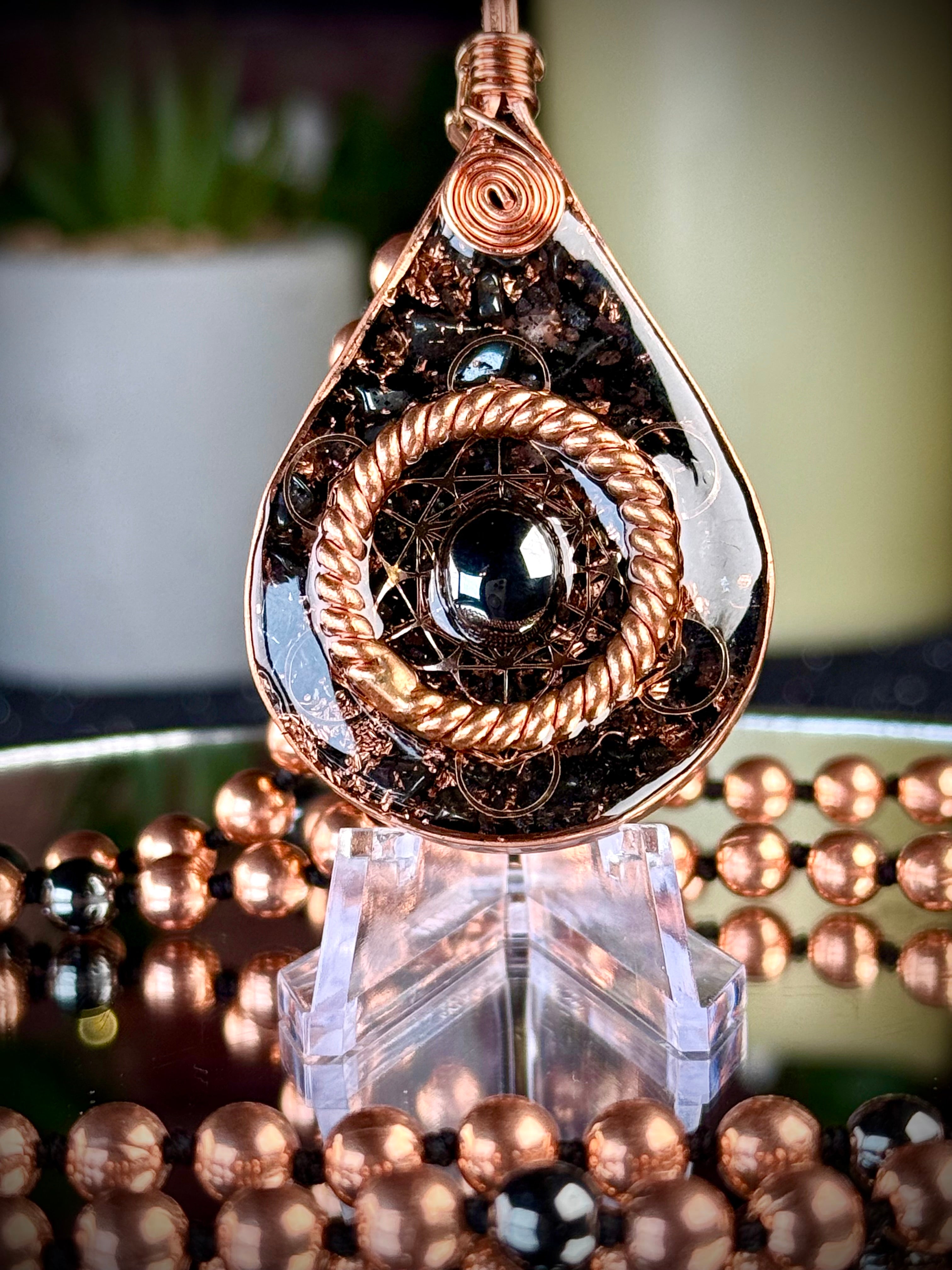 Unshakeable Orgonite Mala Necklace for Grounding+Protection w/ Magnetite, Elite Shungite, Hematite & More