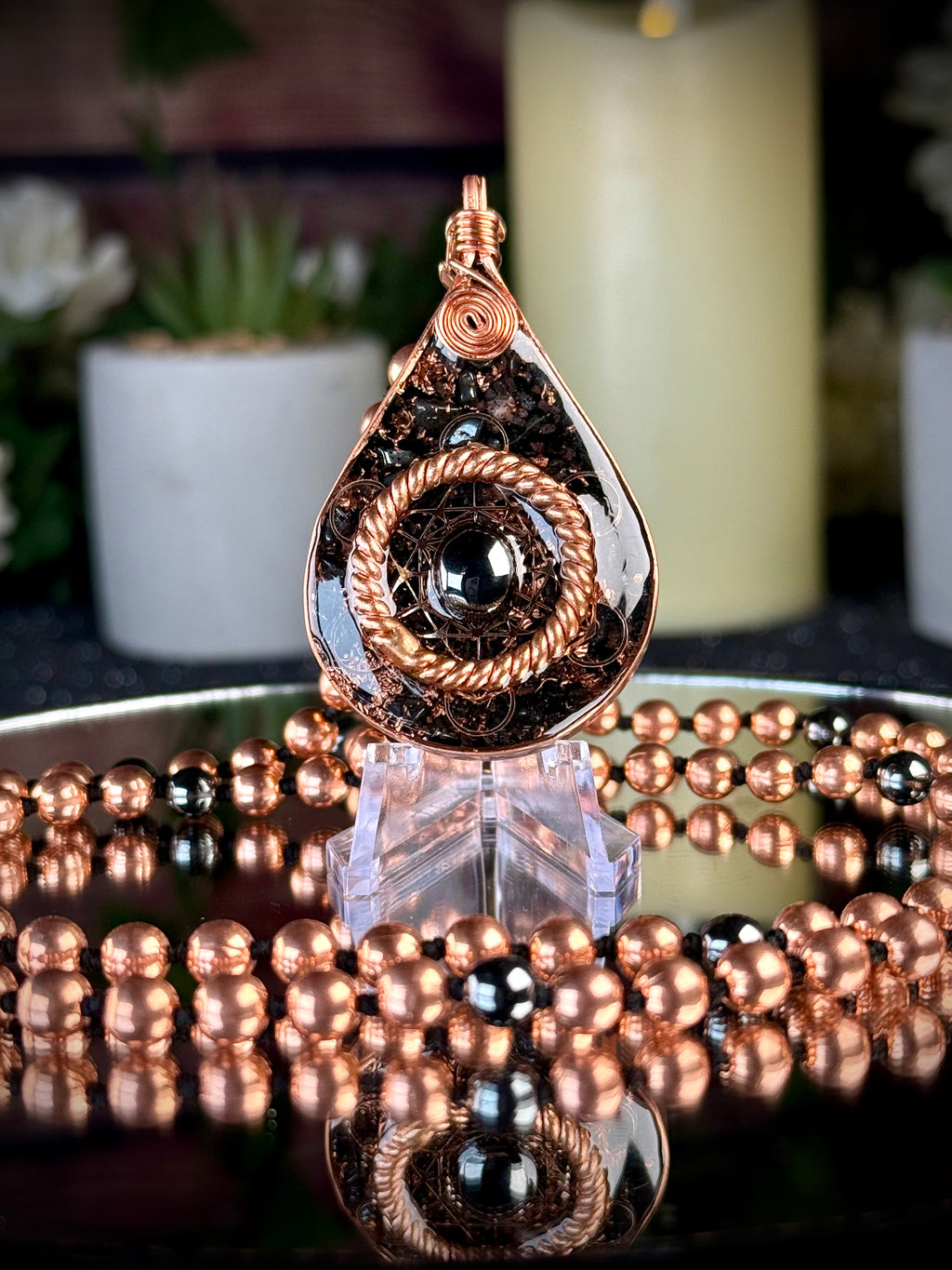 Unshakeable Orgonite Mala Necklace for Grounding+Protection w/ Magnetite, Elite Shungite, Hematite & More