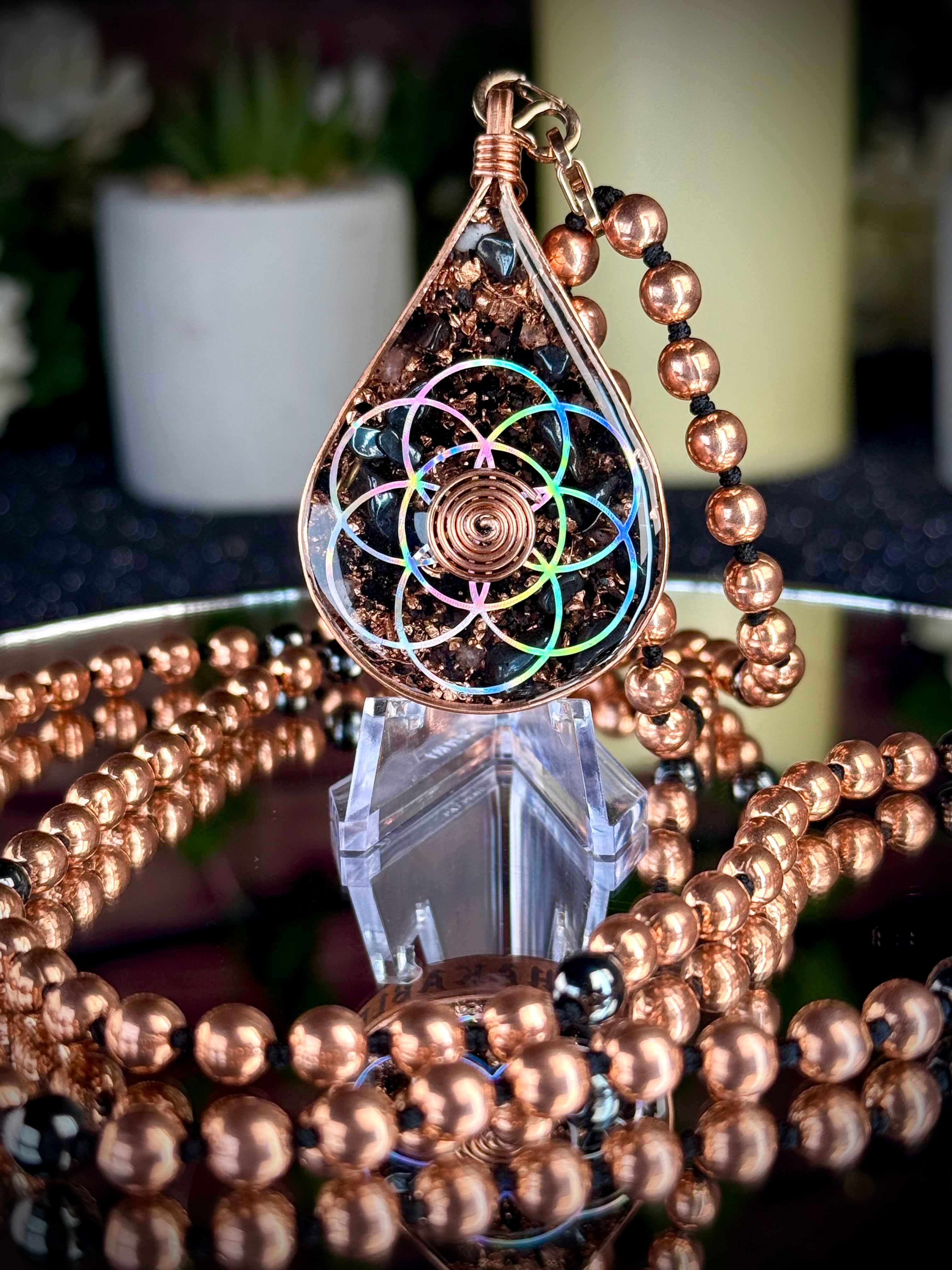 Unshakeable Orgonite Mala Necklace for Grounding+Protection w/ Magnetite, Elite Shungite, Hematite & More