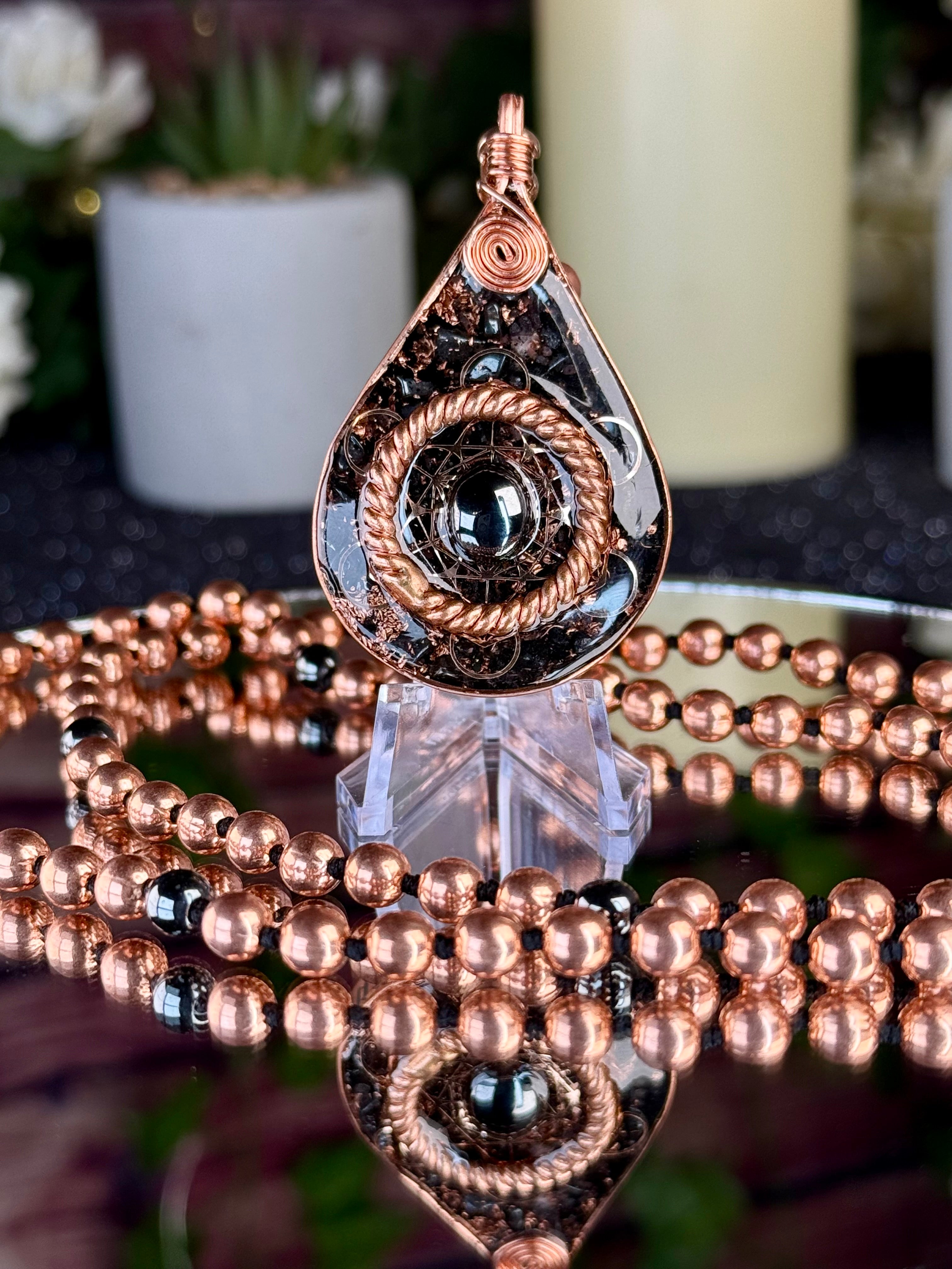 Unshakeable Orgonite Mala Necklace for Grounding+Protection w/ Magnetite, Elite Shungite, Hematite & More