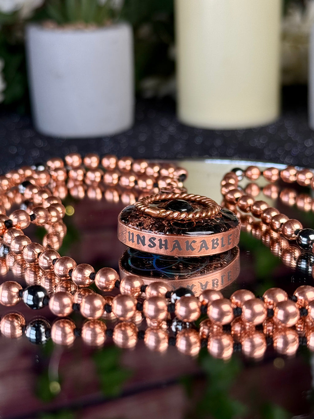 Unshakeable Orgonite Mala Necklace for Grounding+Protection w/ Magnetite, Elite Shungite, Hematite & More