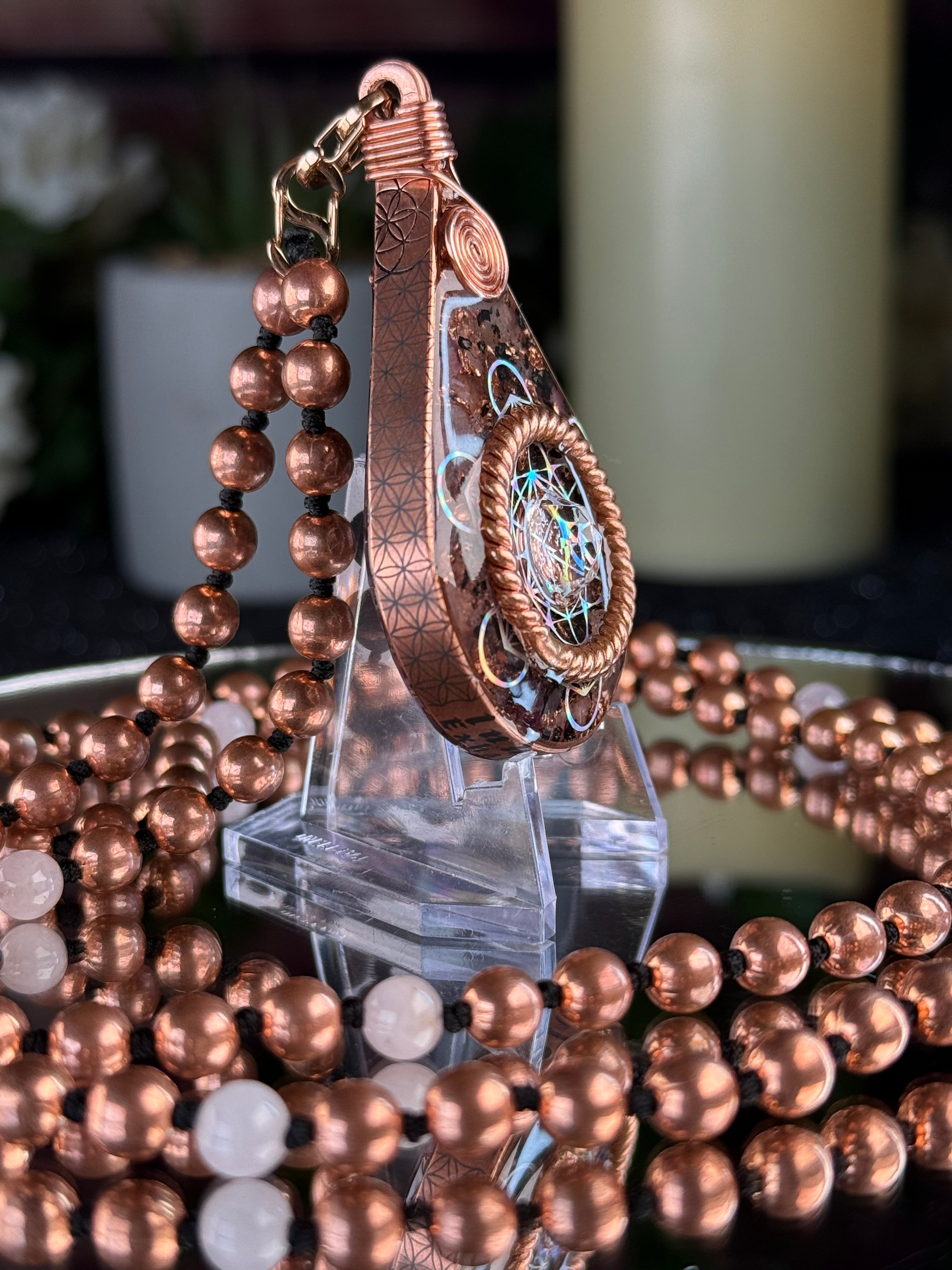 Inhale Love Exhale Gratitude~Orgonite Mala w/ Rose Quartz+Pink Tourmaline