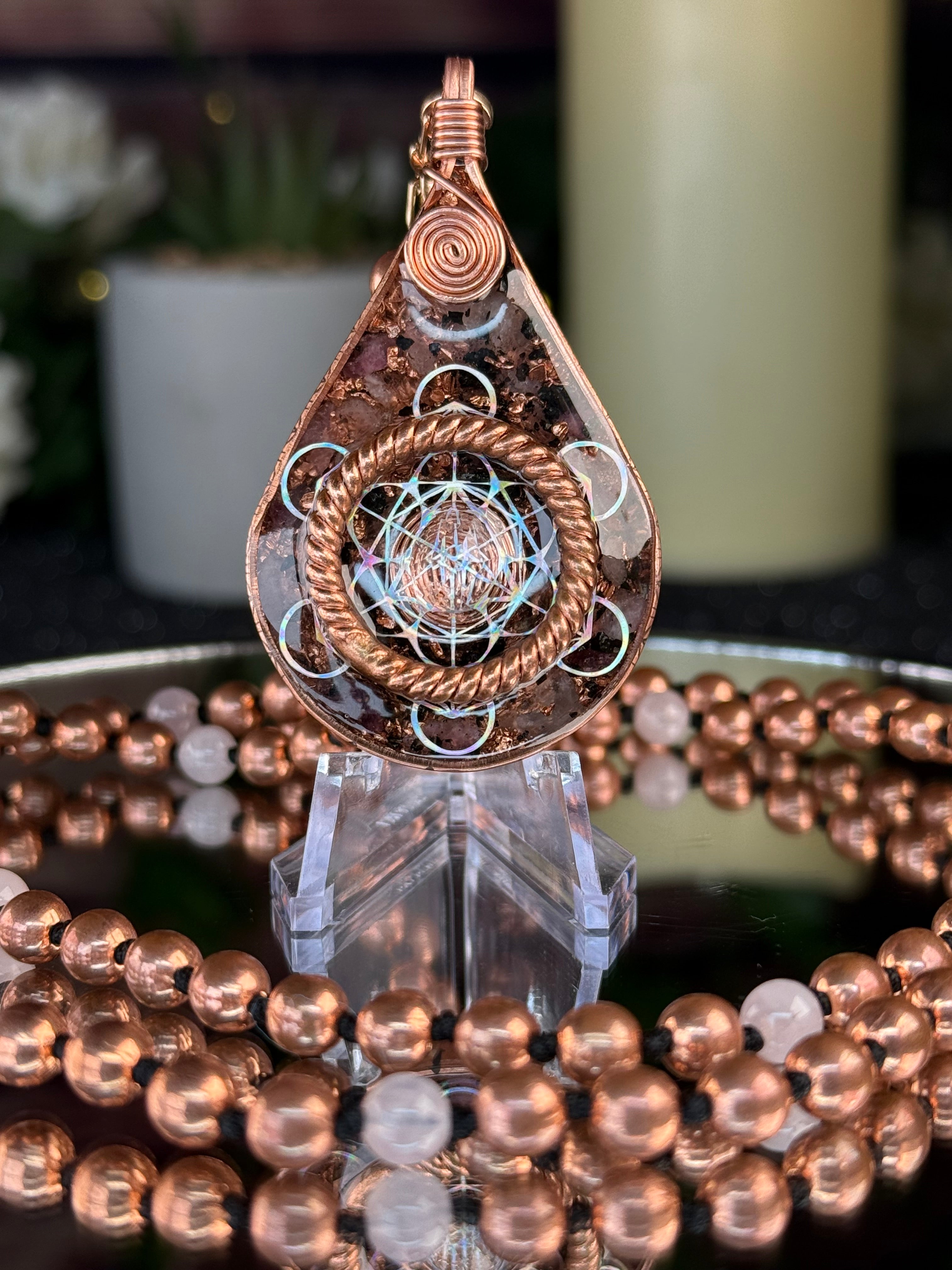 Inhale Love Exhale Gratitude~Orgonite Mala w/ Rose Quartz+Pink Tourmaline