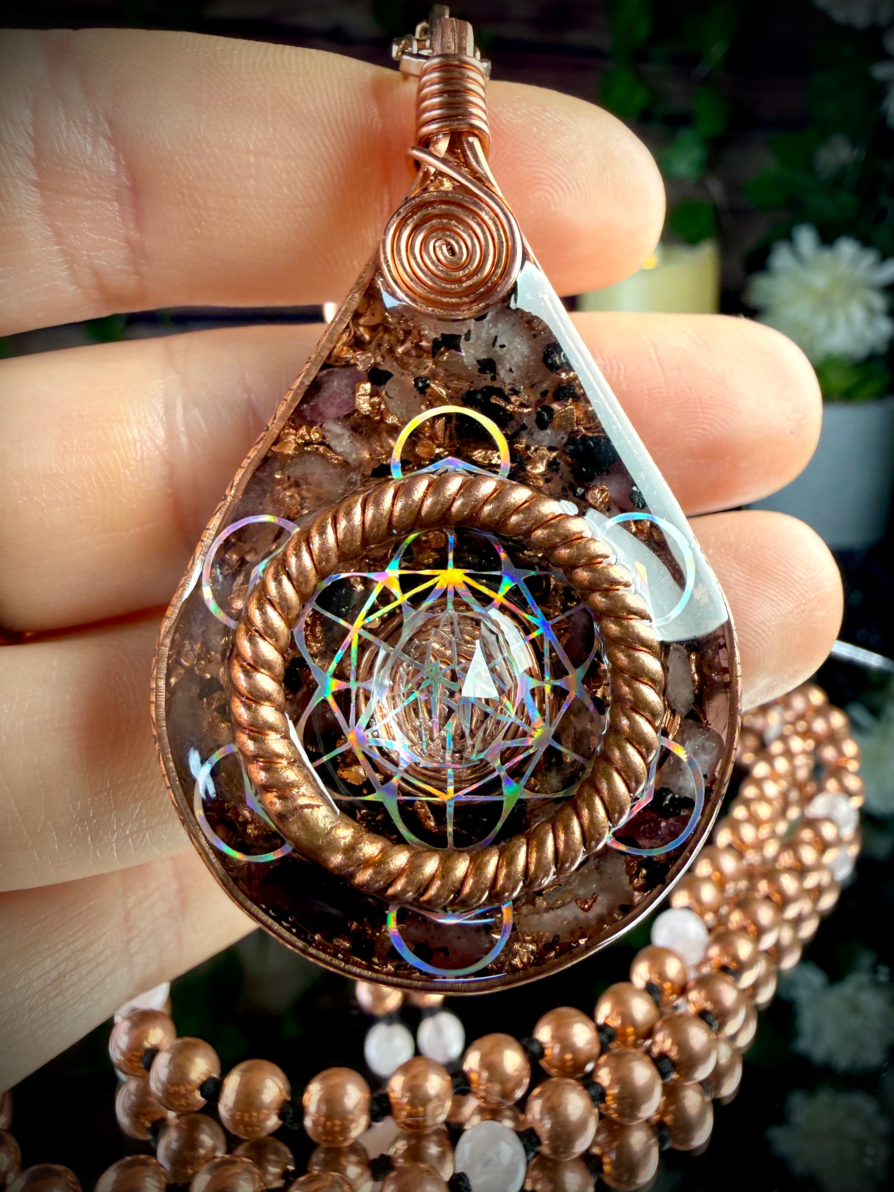 Inhale Love Exhale Gratitude~Orgonite Mala w/ Rose Quartz+Pink Tourmaline