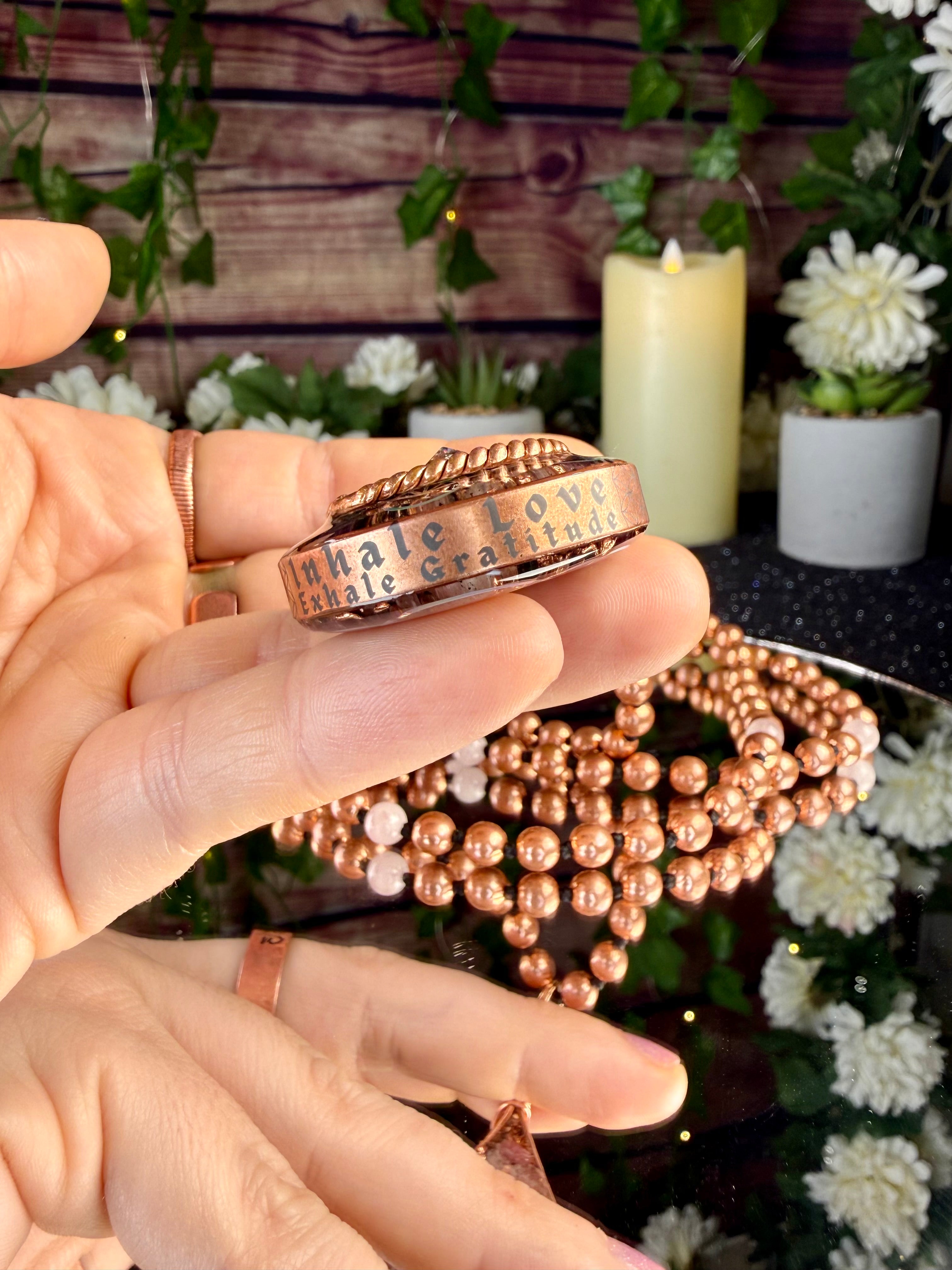 Inhale Love Exhale Gratitude~Orgonite Mala w/ Rose Quartz+Pink Tourmaline