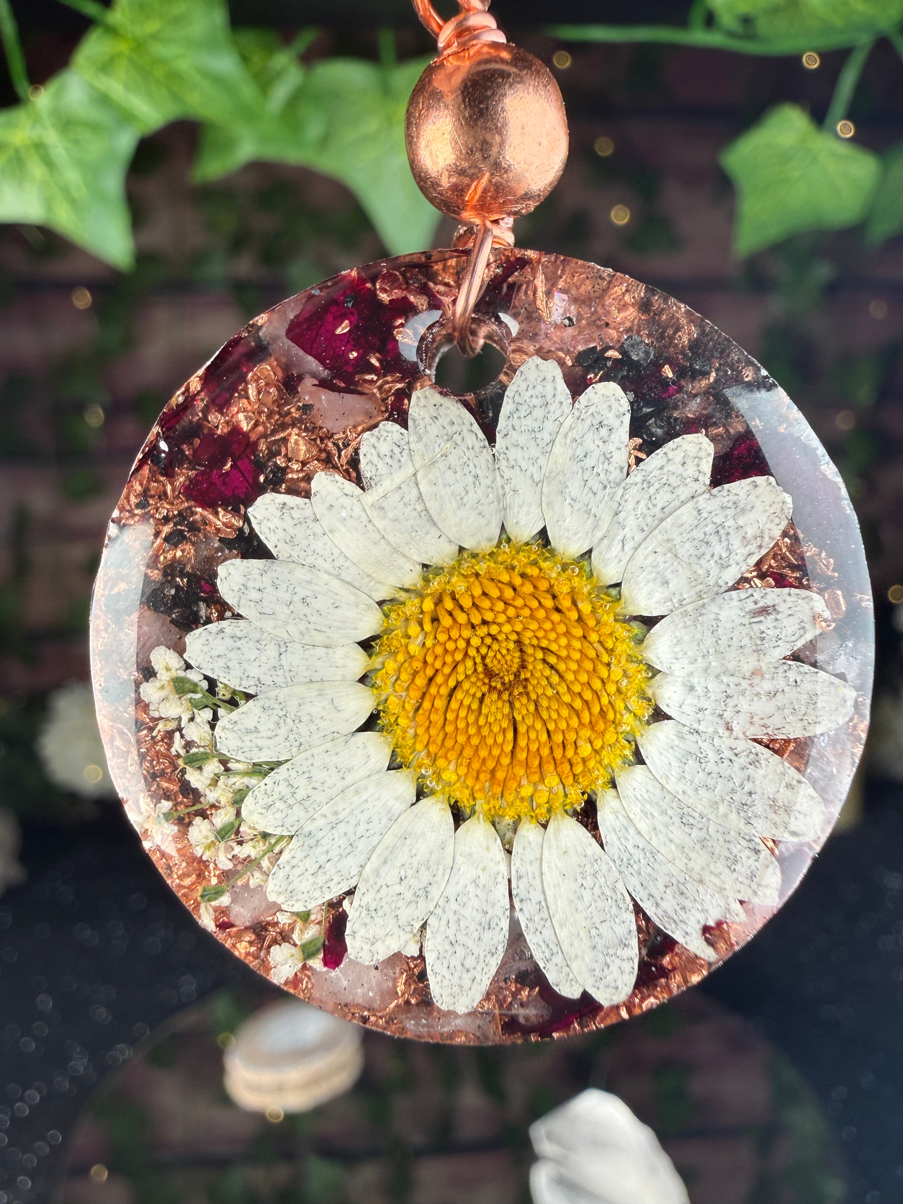 Daisy Joy~Flower Power+Orgonite w/ Rose Petals & Rose Quartz