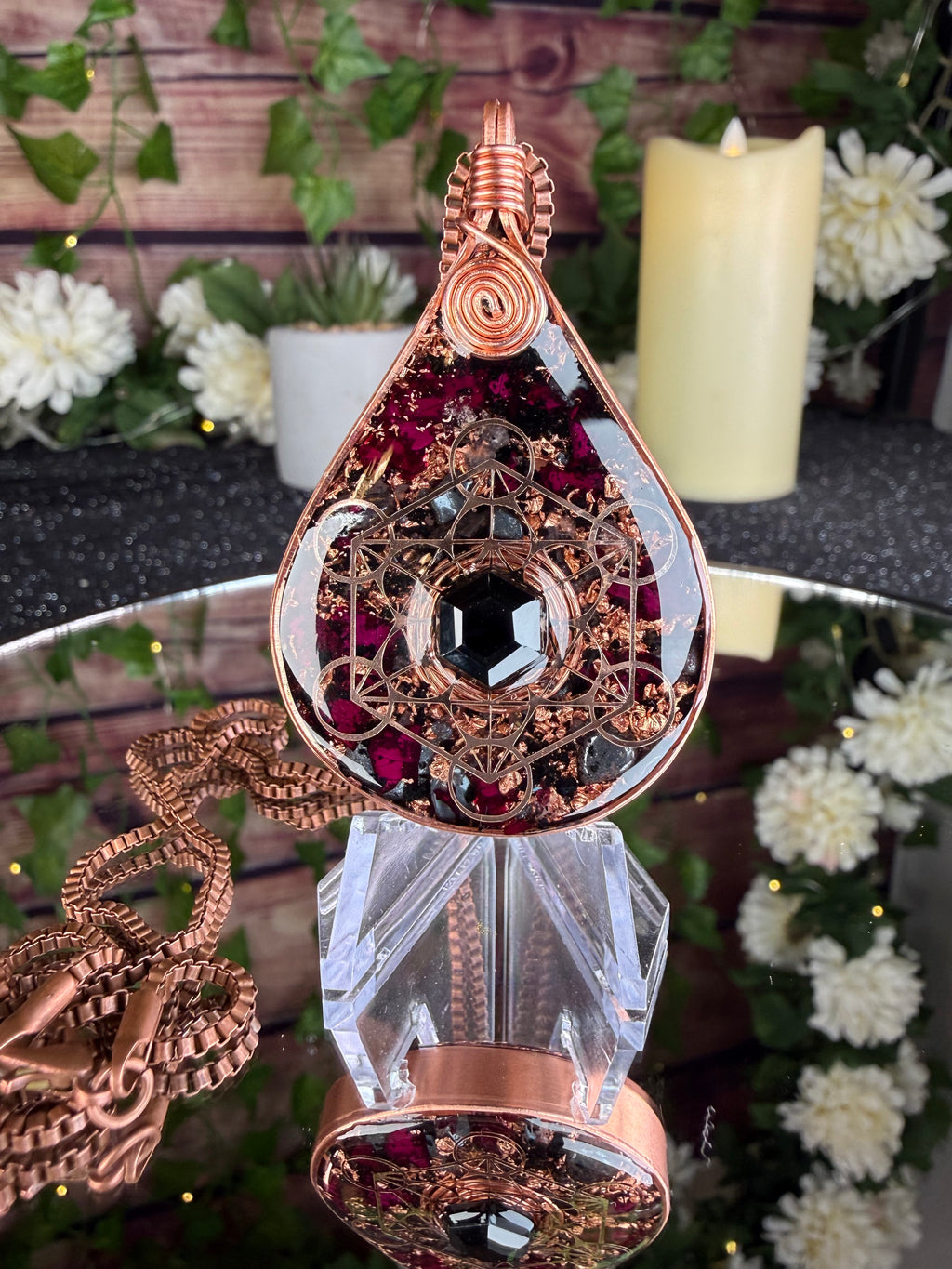 Grounded in Love~Orgonite Amulet with Rose Petals & Grounding Blend