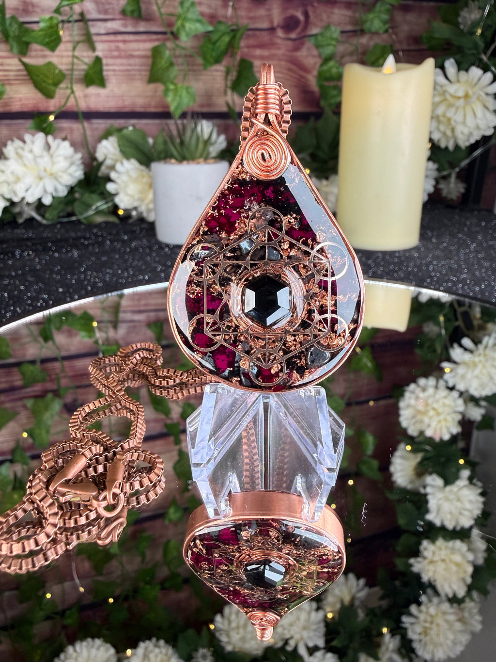 Grounded in Love~Orgonite Amulet with Rose Petals & Grounding Blend