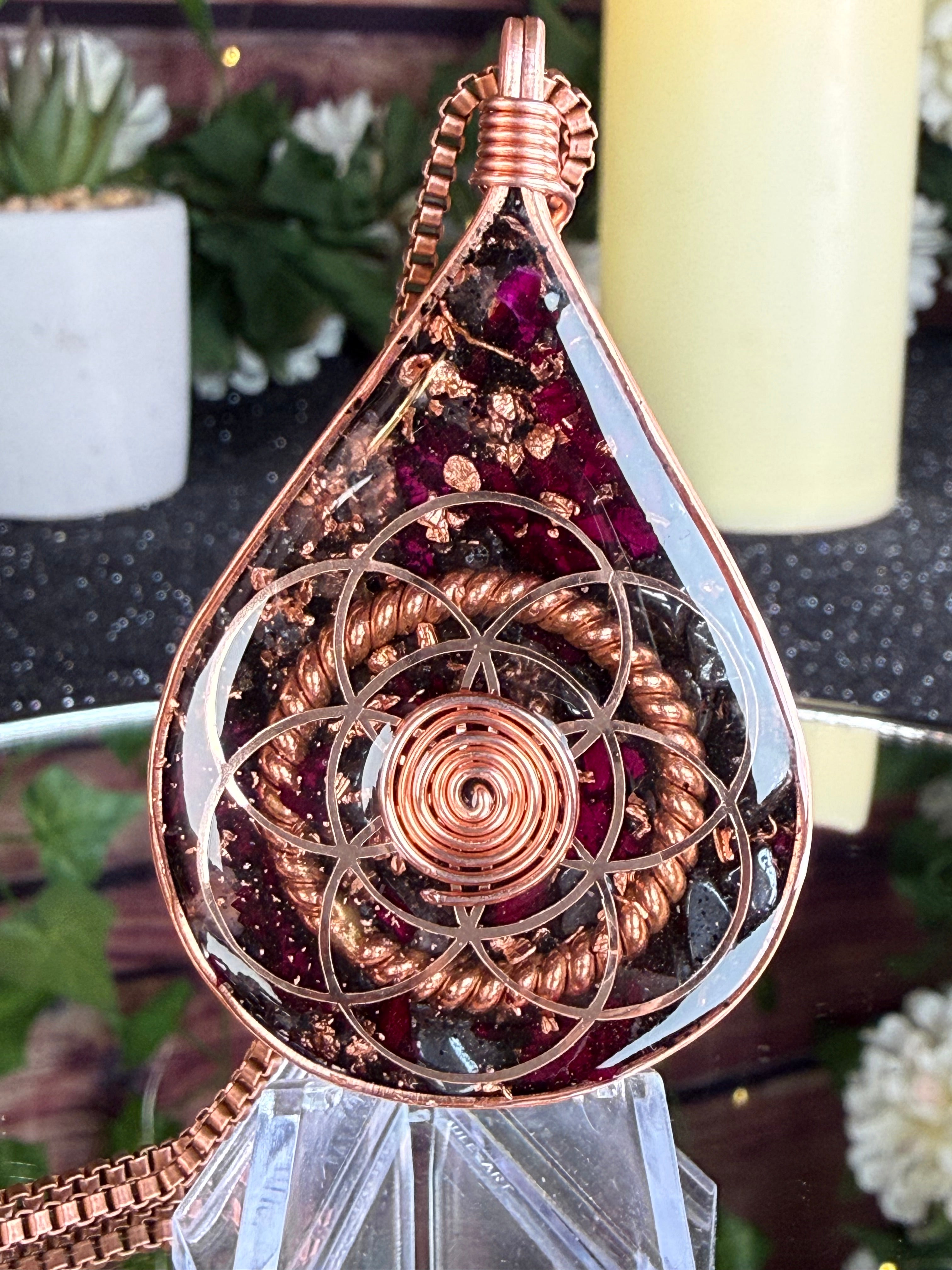 Grounded in Love~Orgonite Amulet with Rose Petals & Grounding Blend