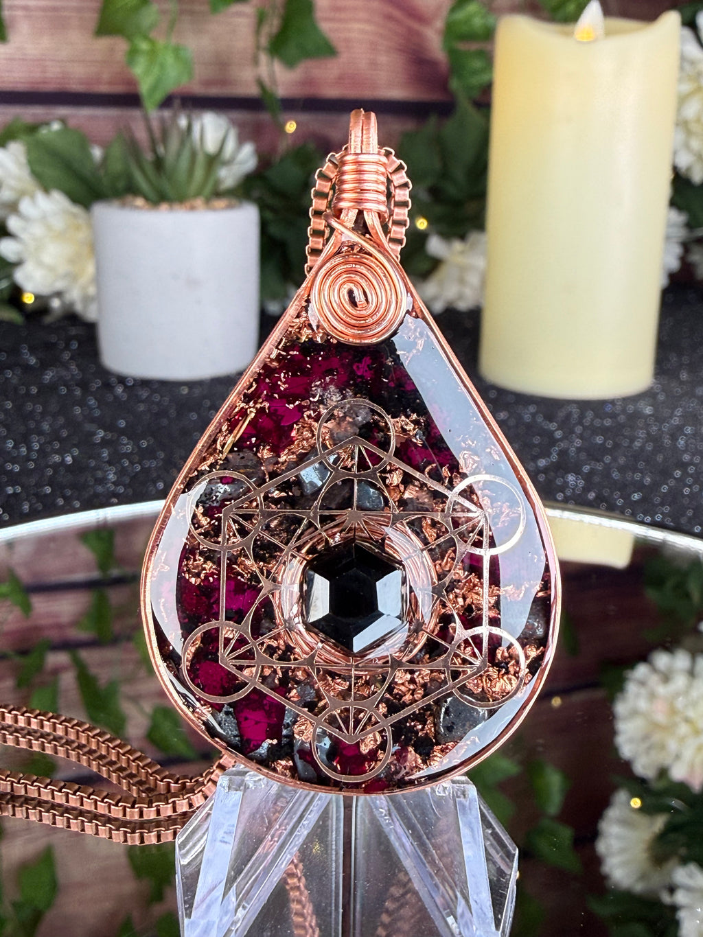 Grounded in Love~Orgonite Amulet with Rose Petals & Grounding Blend