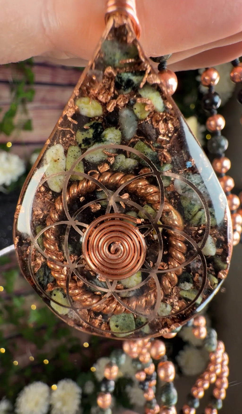 Rooted & Whole~Serpentine Orgonite Mala
