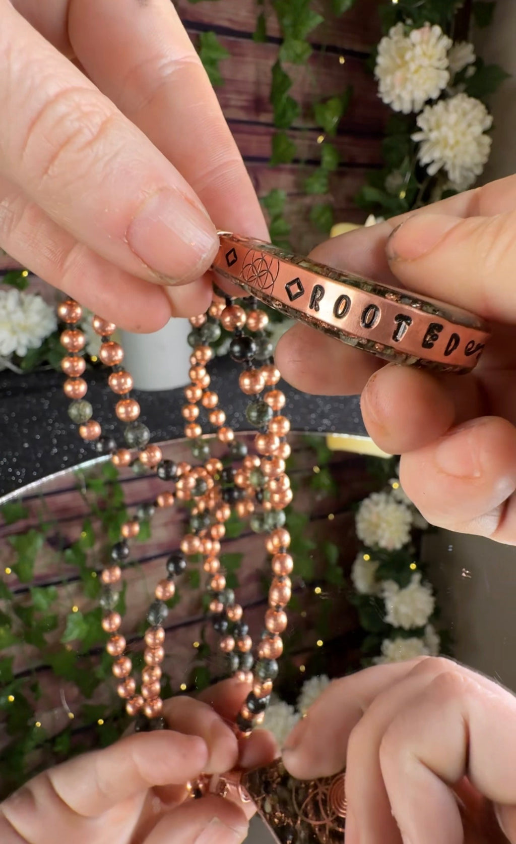 Rooted & Whole~Serpentine Orgonite Mala