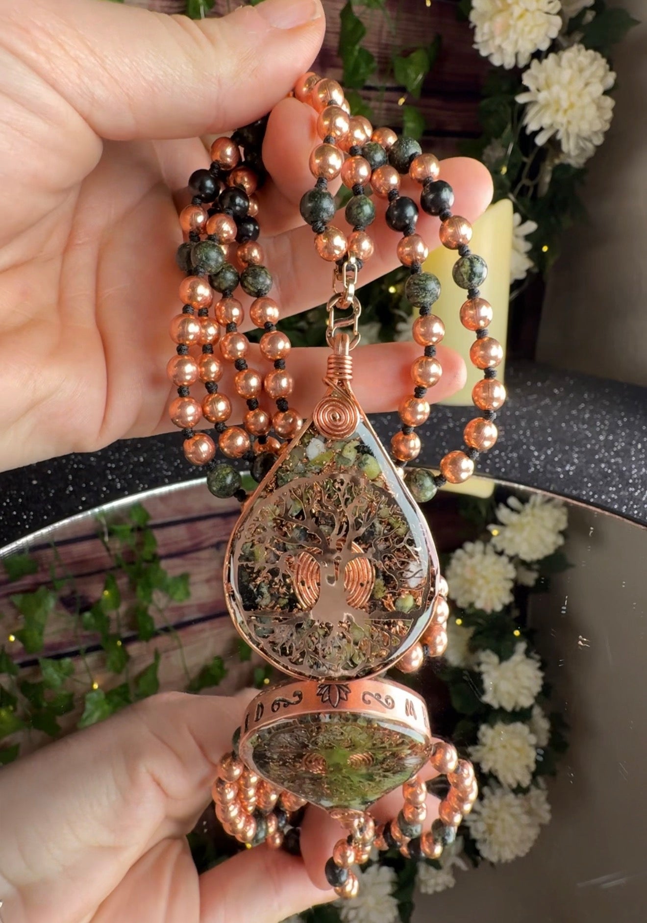 Rooted & Whole~Serpentine Orgonite Mala