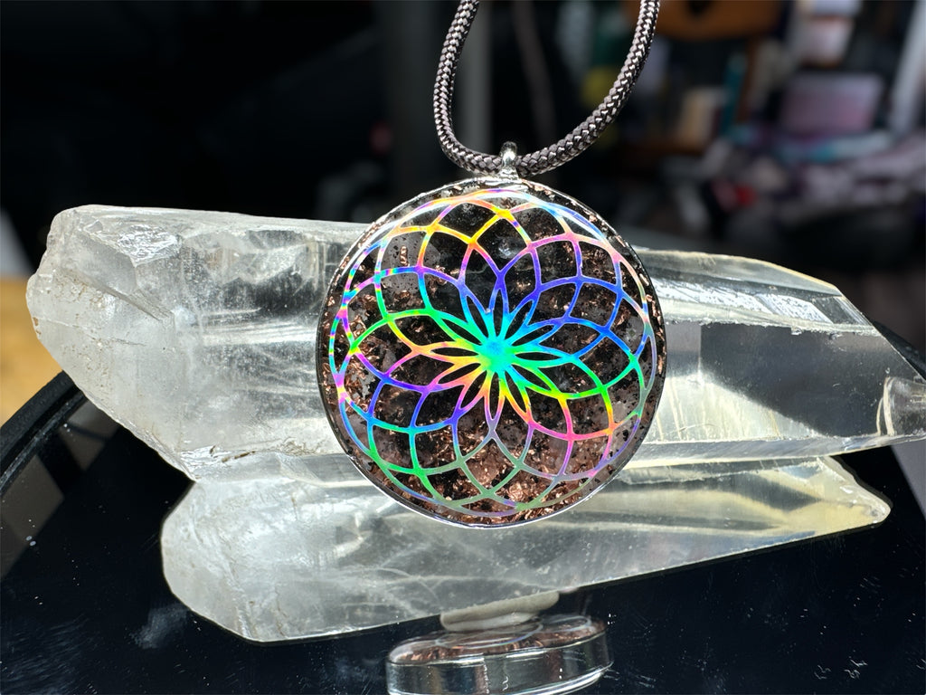 Torus/Lotus+Seed of Life Rose Quartz Orgonite w/ Elite Shungite + Herkimer Diamond