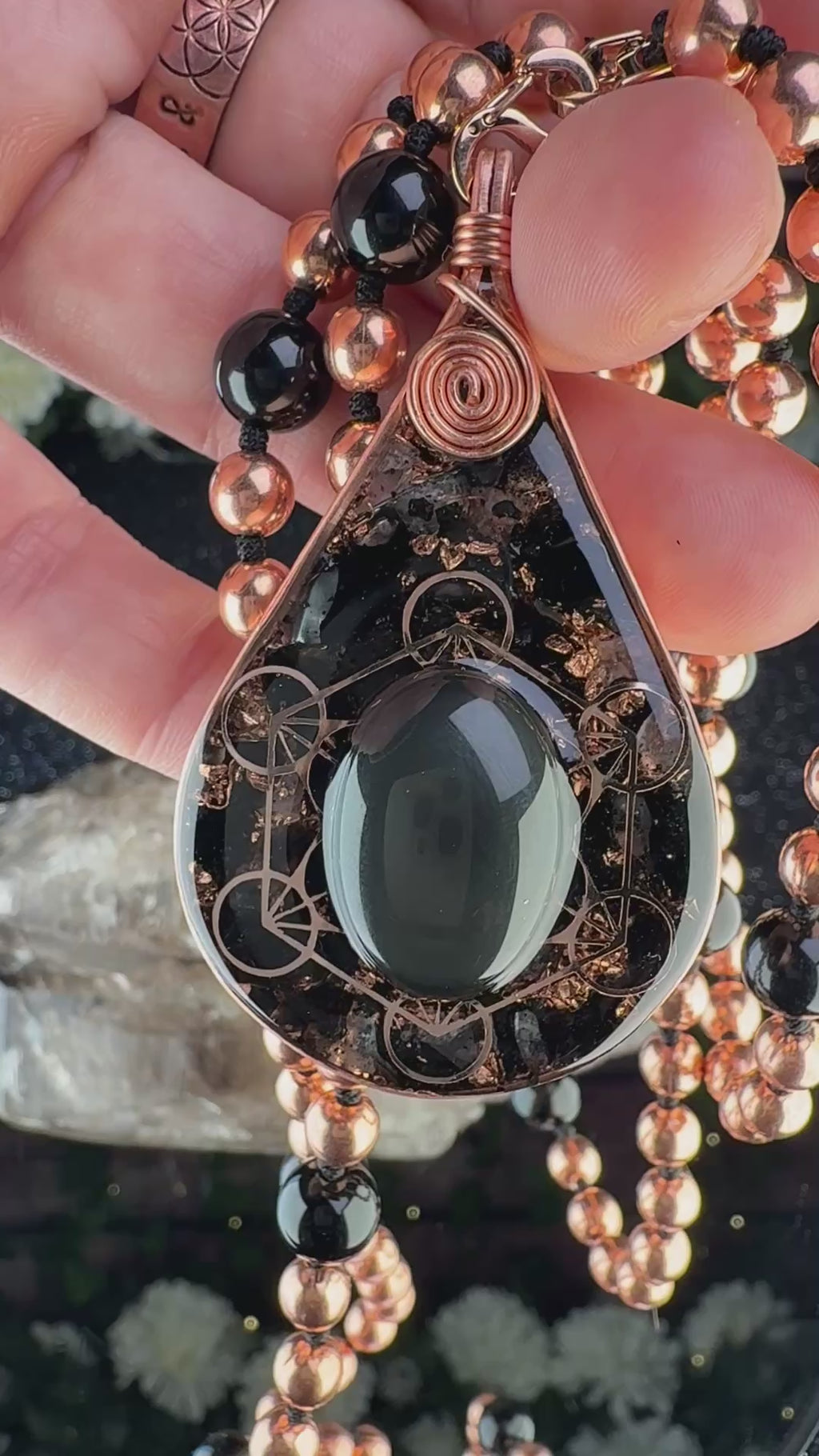 Obsidian Copper Orgonite & Mala~ For Grounding, Protection, Truth