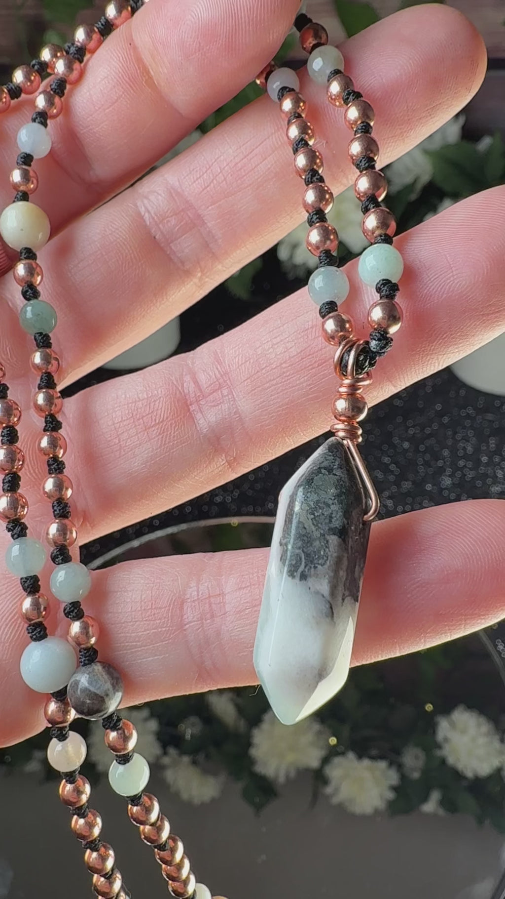 Amazonite & Copper Mala Necklace~ For Emotional Stability and Clear Communication