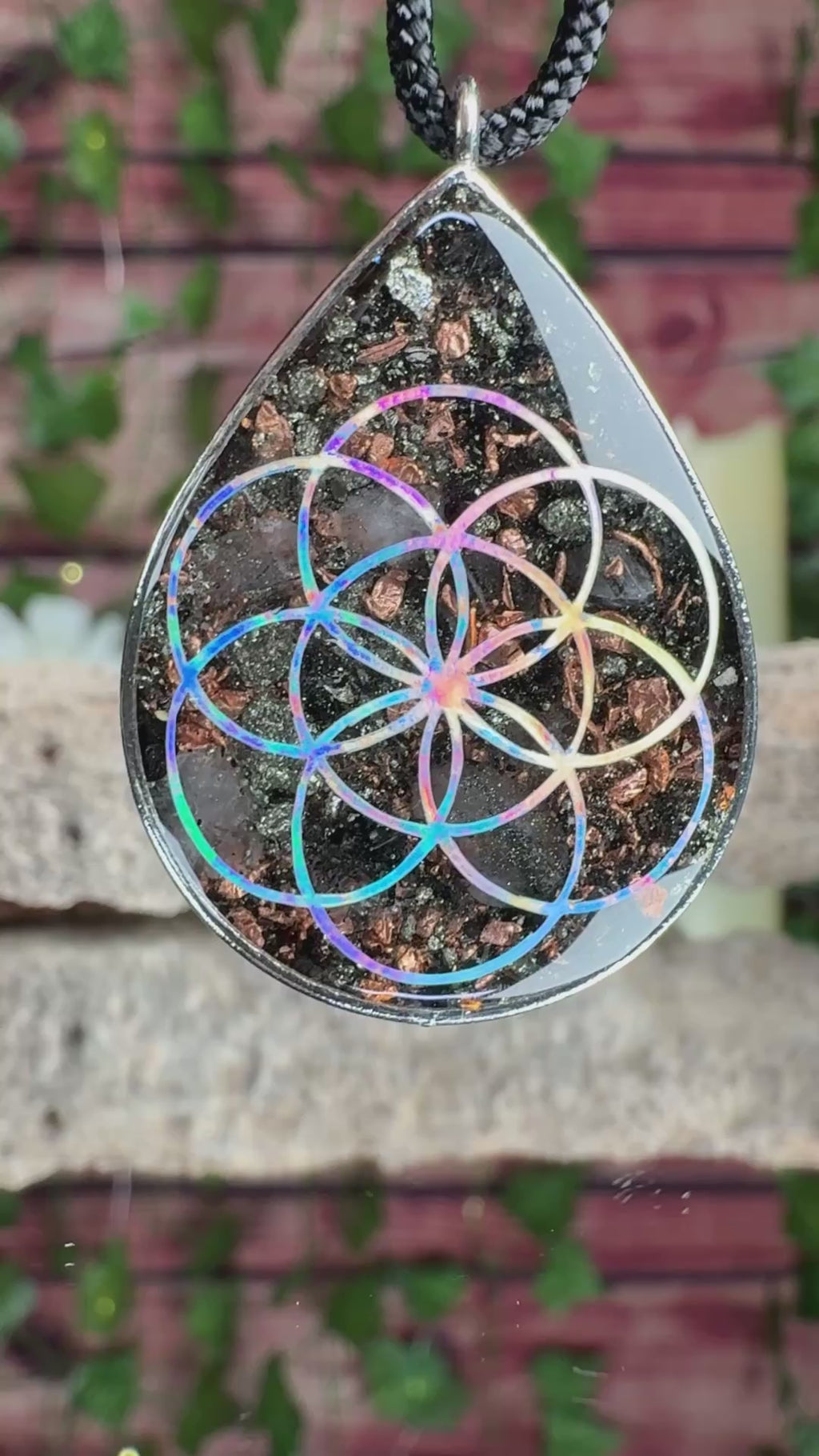 Orgonite w/ Pyrite~Seed of Life + Lotus Dbl Sided