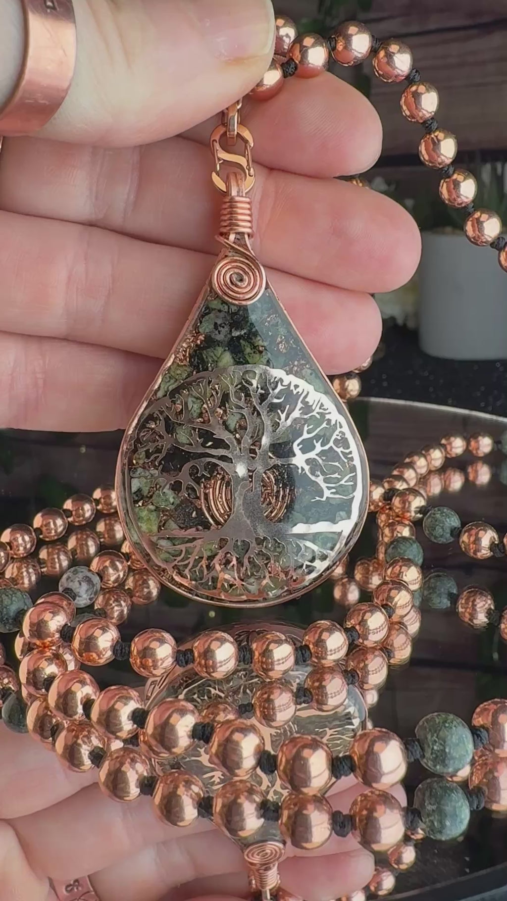 Rooted & Whole~ Serpentine Orgonite Mala for Balance & Transformation
