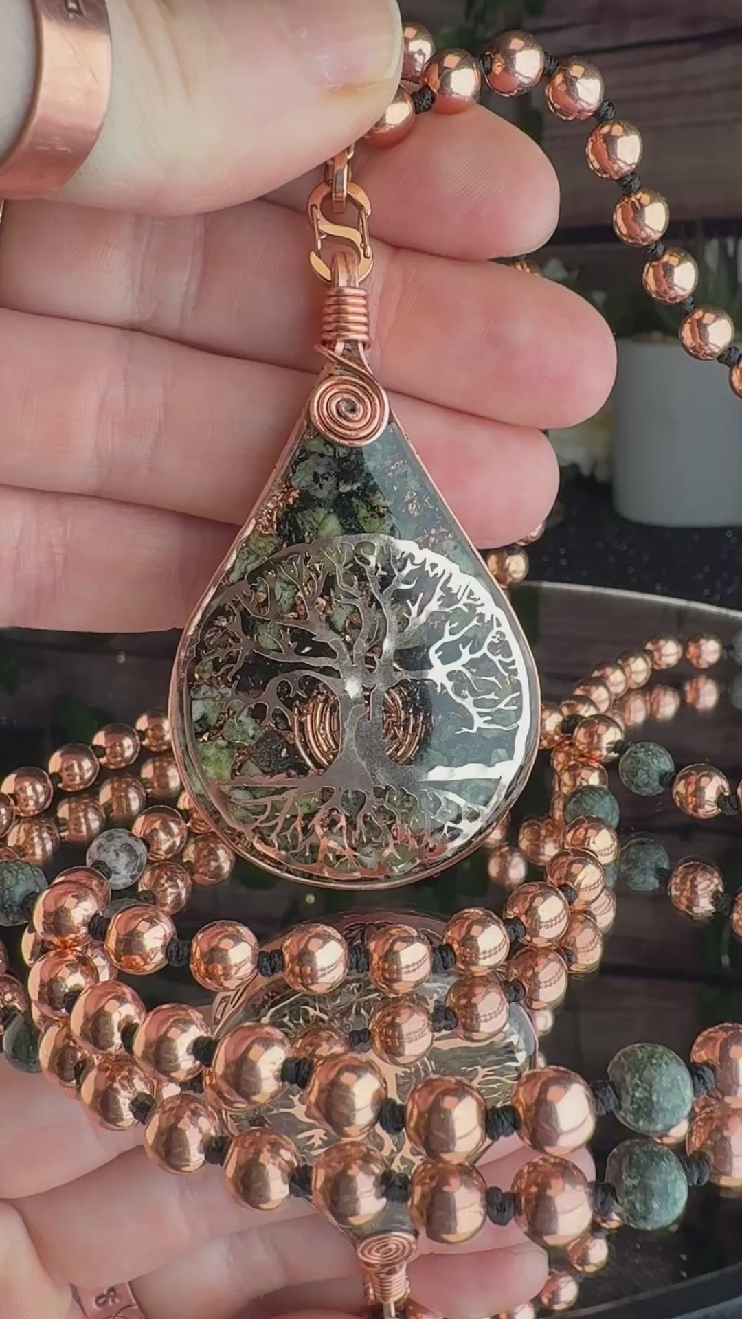 Rooted & Whole~ Serpentine Orgonite Mala for Balance & Transformation