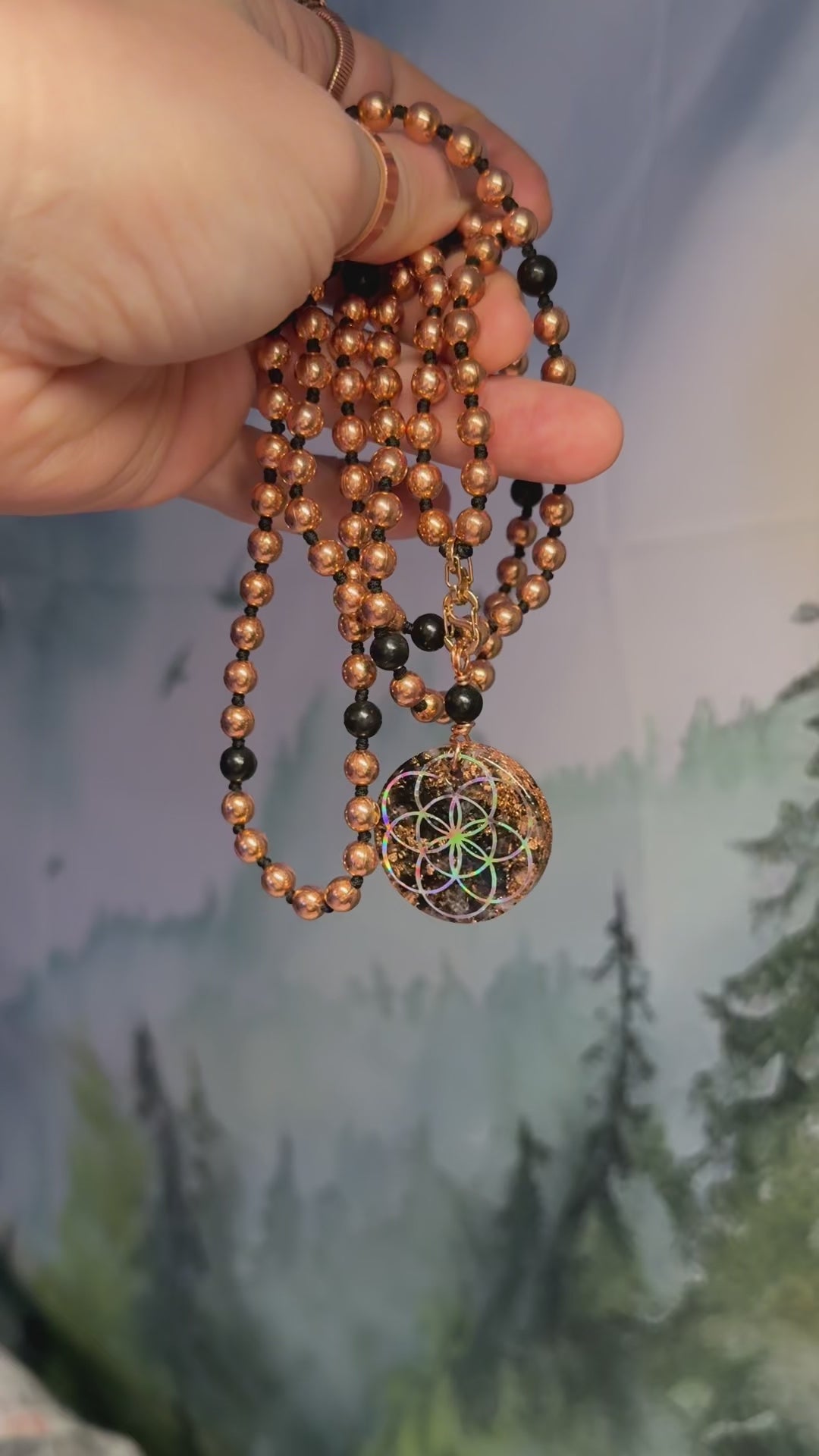 Shungite & Copper Orgonite Interchangeable Mala Necklace