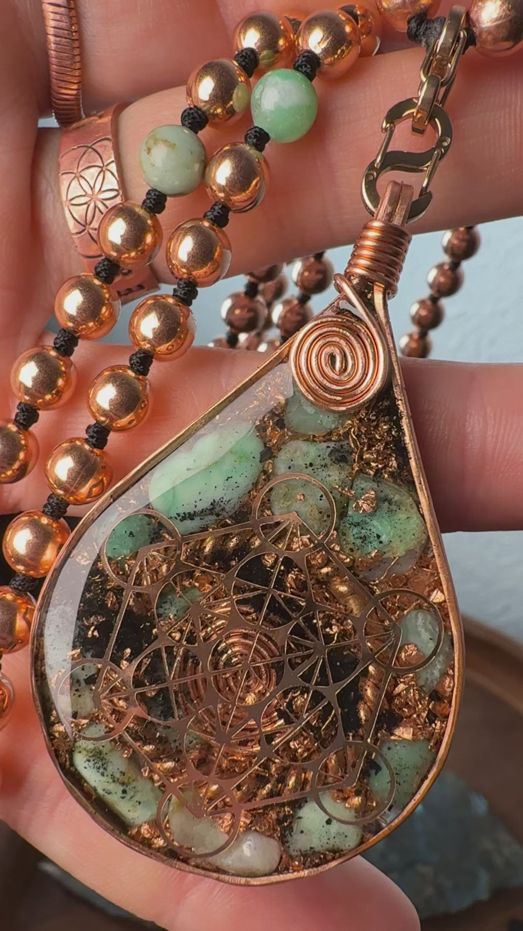 Gentle-Virtue Series~Orgonite Mala w/ Chrysophrase