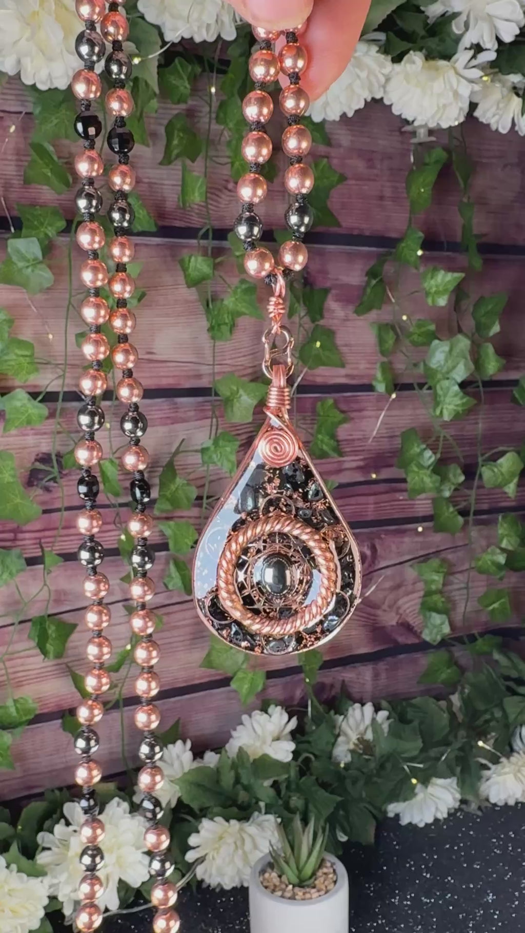 Step into your power~Orgonite Mala with Black Tourmaline, Hematite, Elite Shungite, Diamond Quartz, Copper & Sacred Cubit Tensor Ring-Made to Order