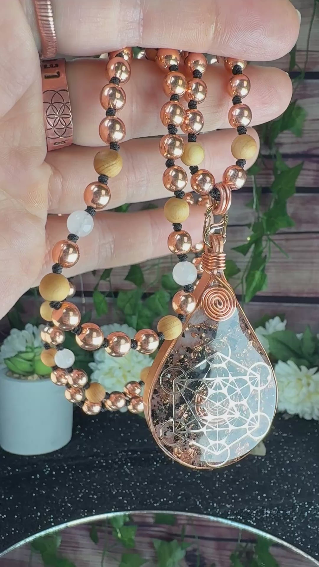 Rose Quartz & Cedar Orgonite Mala~ for Compassion and Self-Love