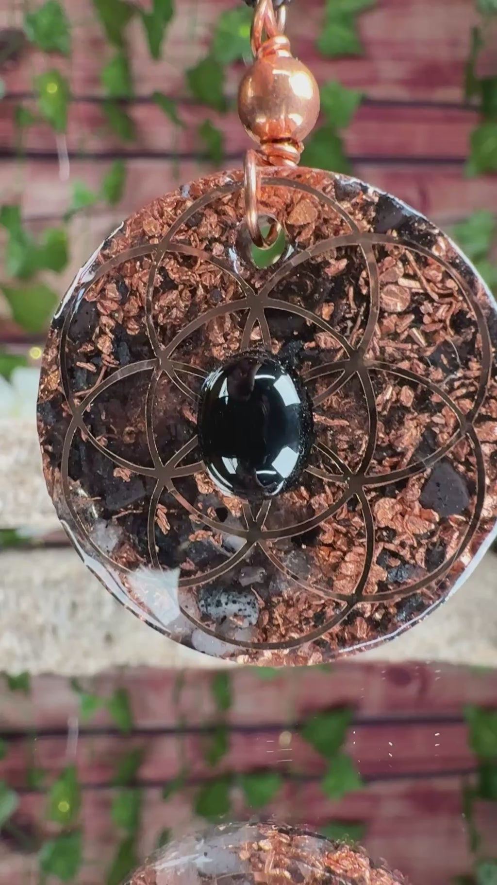 Grounding Orgonite Pendant w/ Onyx Cabochon Dbl Sided