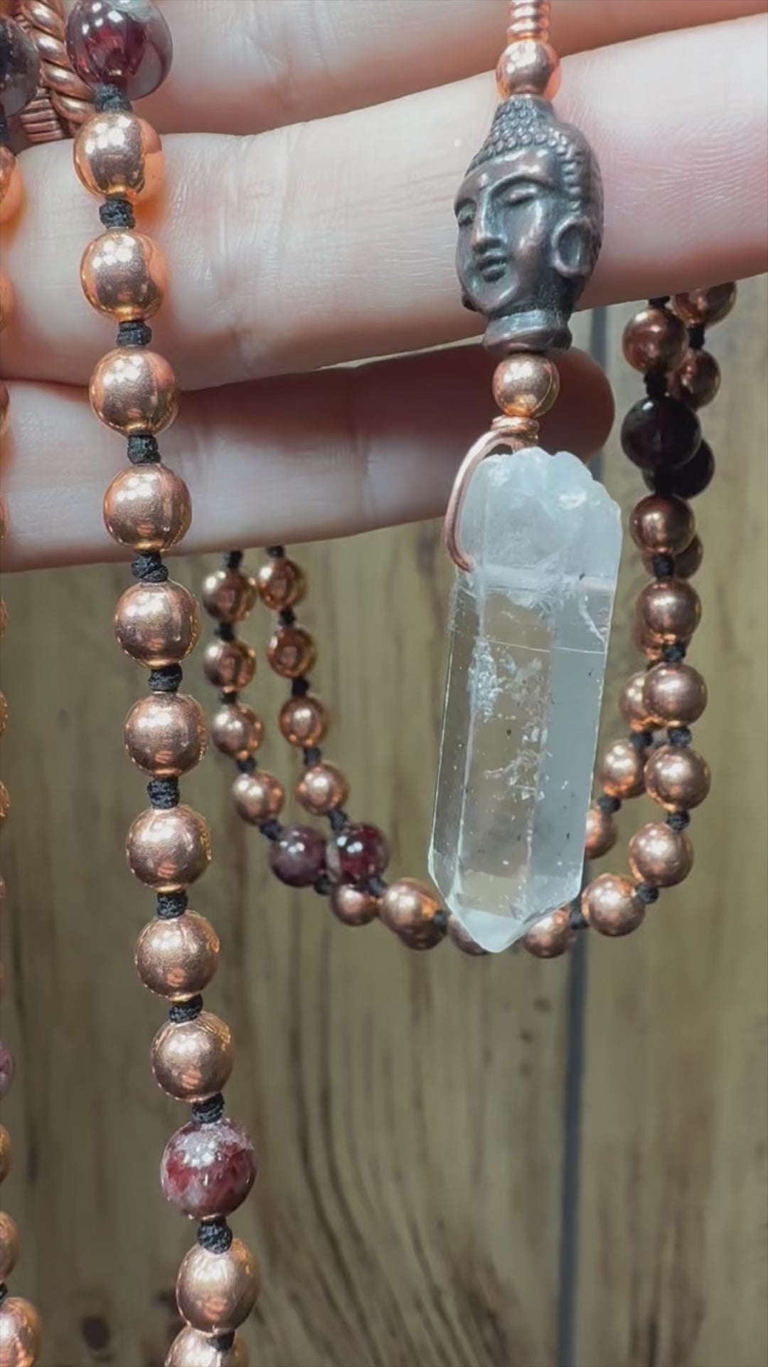 Garnet+Copper Interchangeable Mala with Tibetan Quartz Point