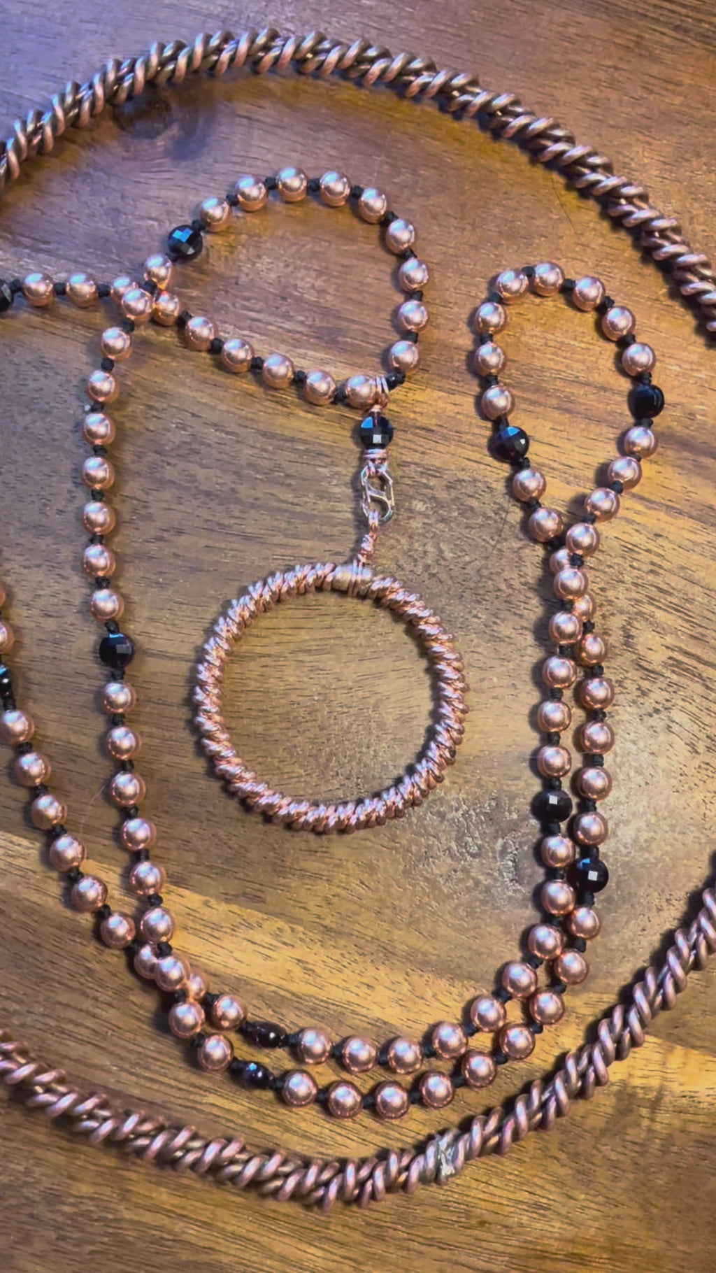 Resilient~ Interchangeable Copper Mala w/ Garnet & Sacred Cubit Tensor Ring