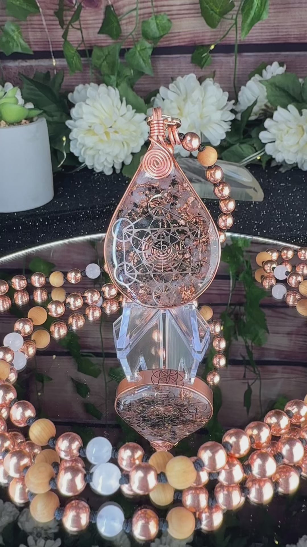 With Love 💗-Rose Quartz, Cedar, Copper Mala & Rose Quartz Orgonite