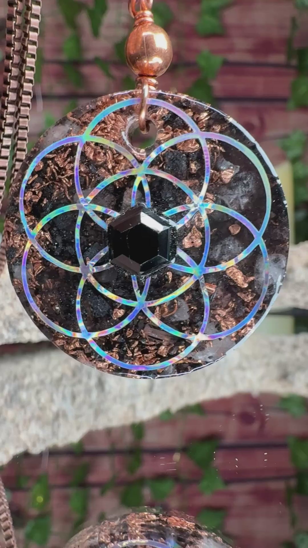 Grounding & Protection Orgonite w/ Black Spinel Cabochon - Dbl Sided w/ Lotus