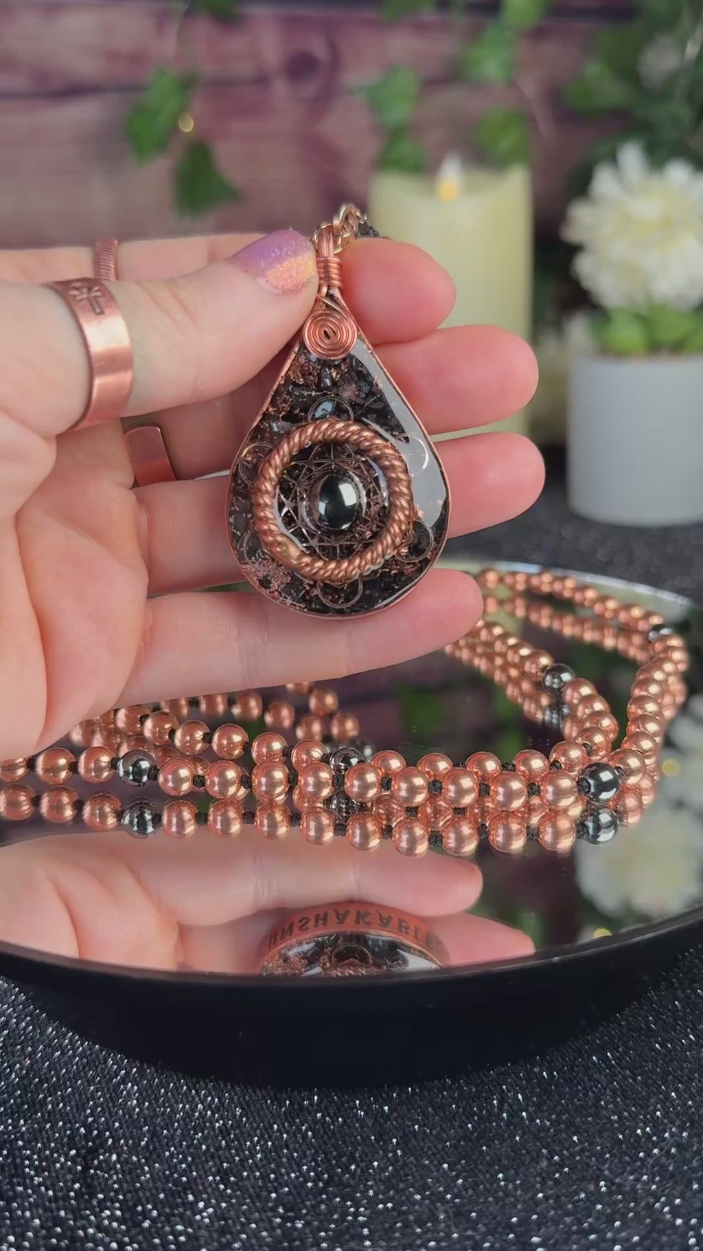 Unshakeable Orgonite Mala Necklace for Grounding+Protection w/ Magnetite, Elite Shungite, Hematite & More