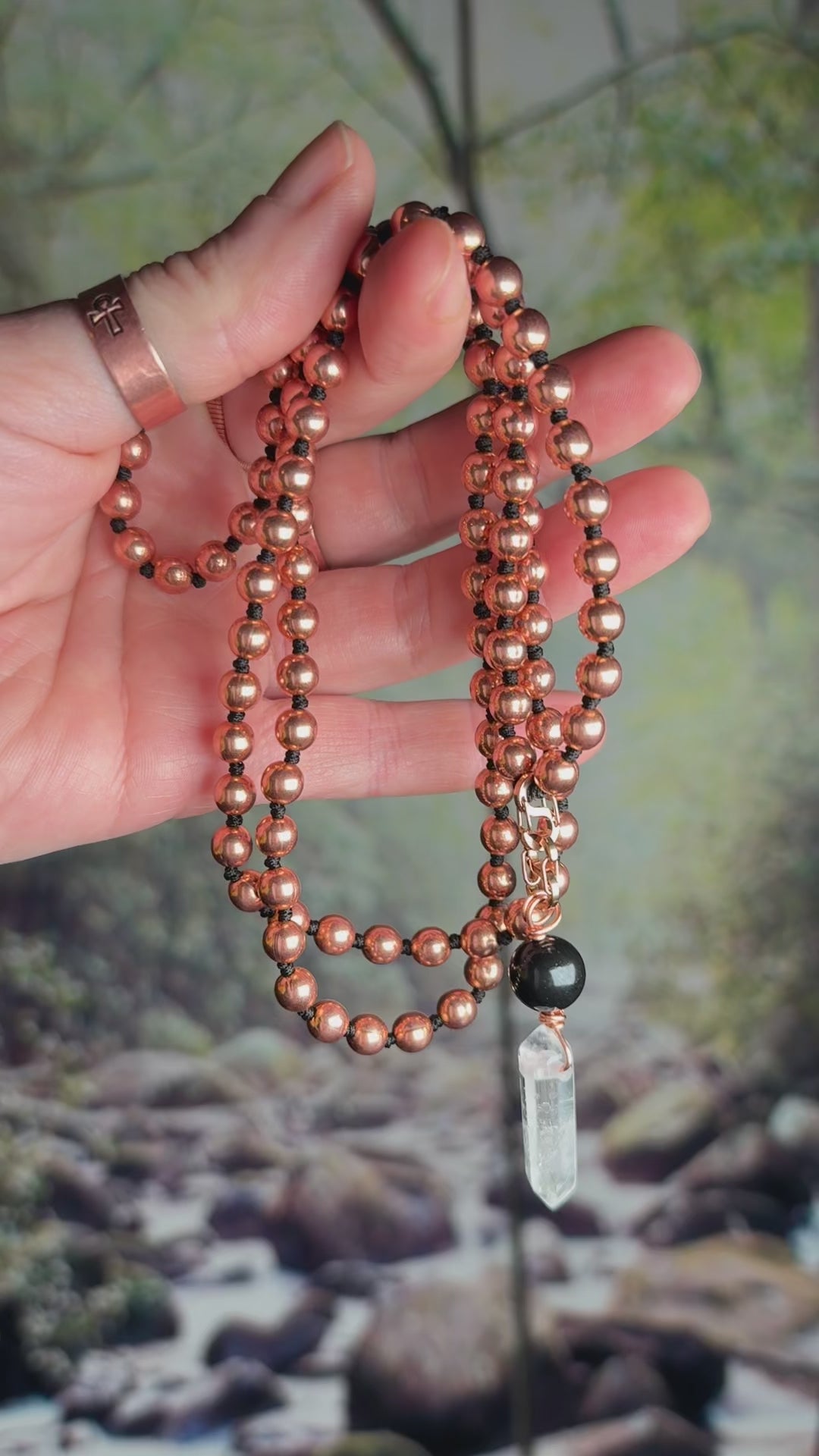 Copper Double Terminated Quartz & Shungite Interchangeable Mala Necklace for Grounding, Protection, & Intention Setting