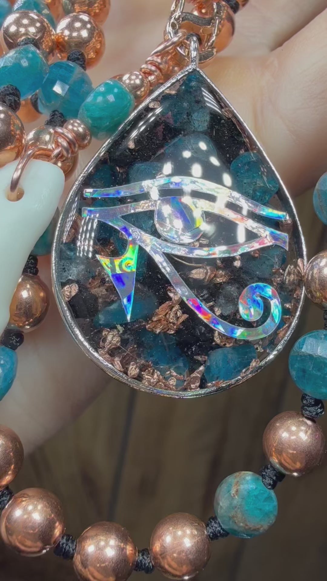 Blue Apatite~Mala with Orgonite + Coyote tooth 💙