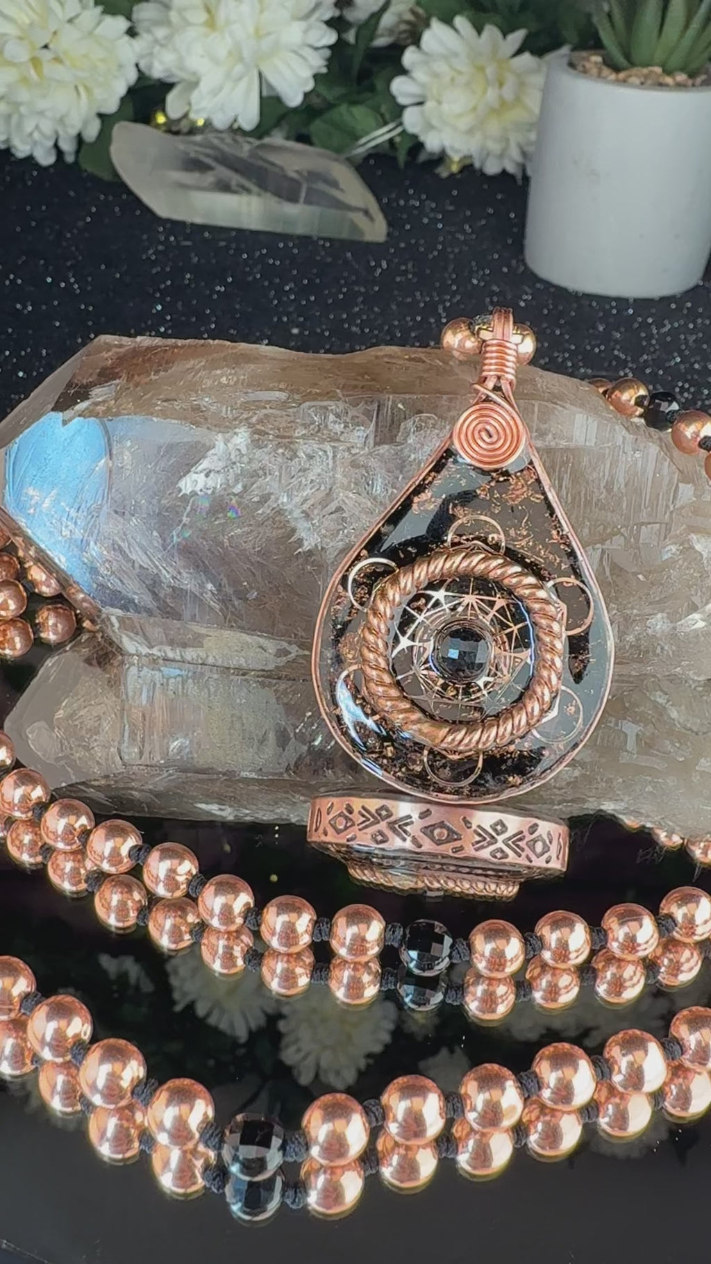 Grounded & Protected+Black Tourmaline Orgonite & Mala Necklace