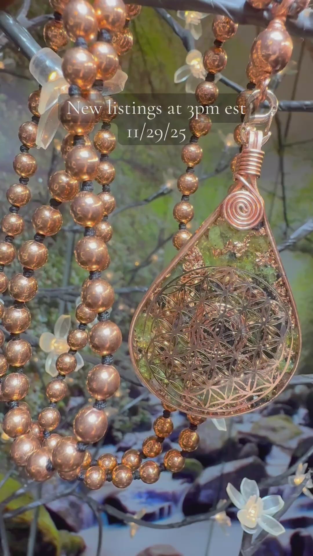 Peridot Flower of Life Orgonite rw/ Tensor & Copper Mala